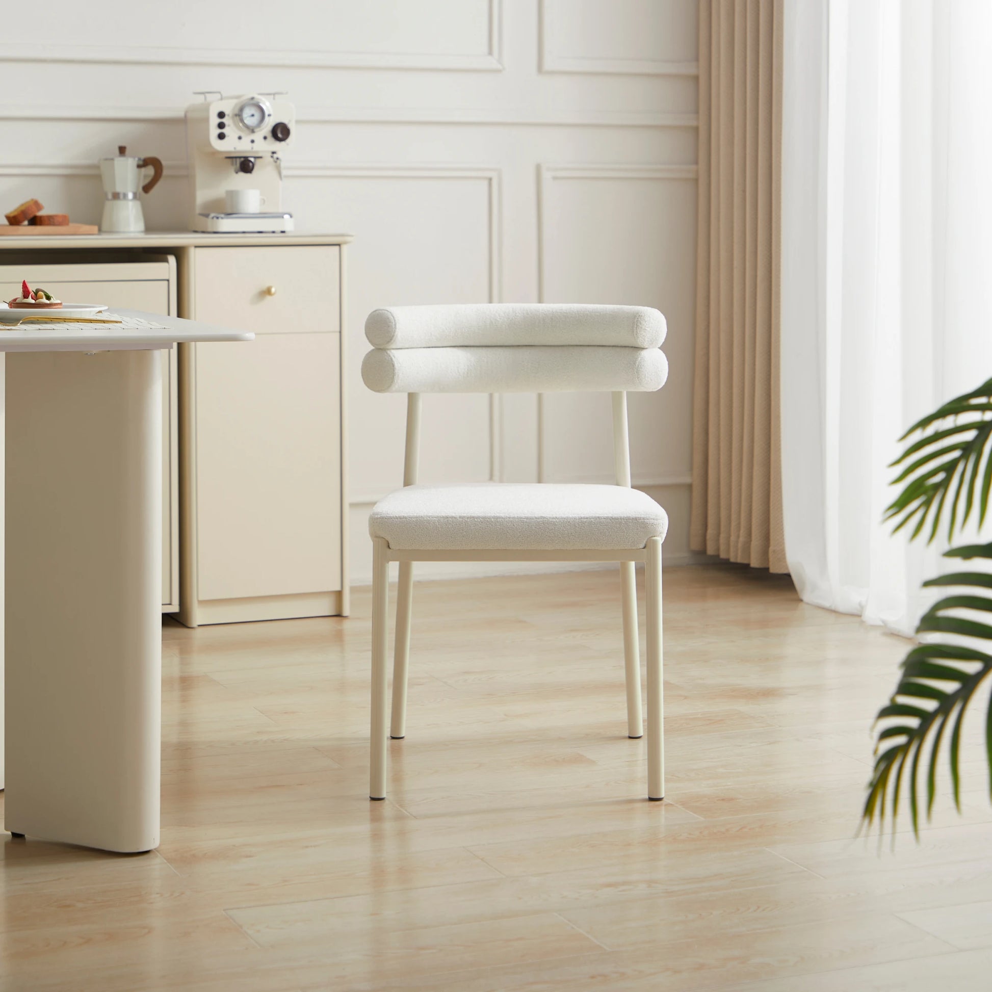 Linspire Tesseract Boucle Dining Chairs, Creamy White, Set of 2