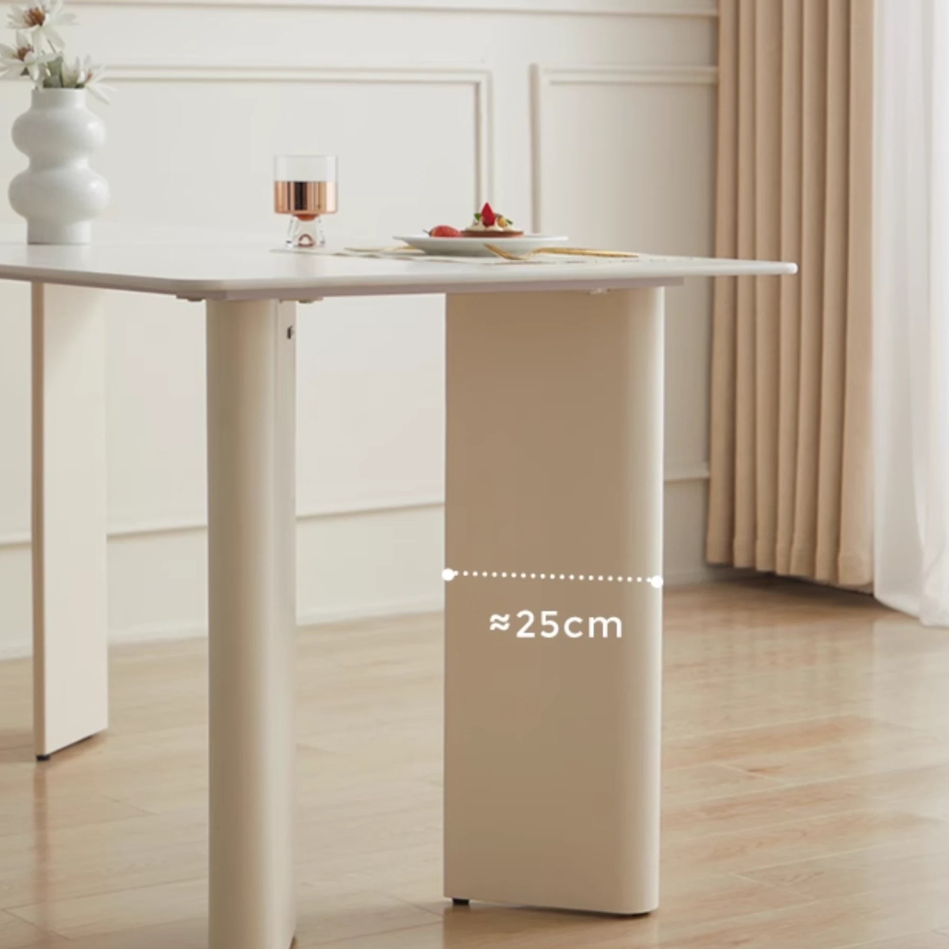 Linspire Tesseract Sintered Stone Top Dining Table, Creamy White