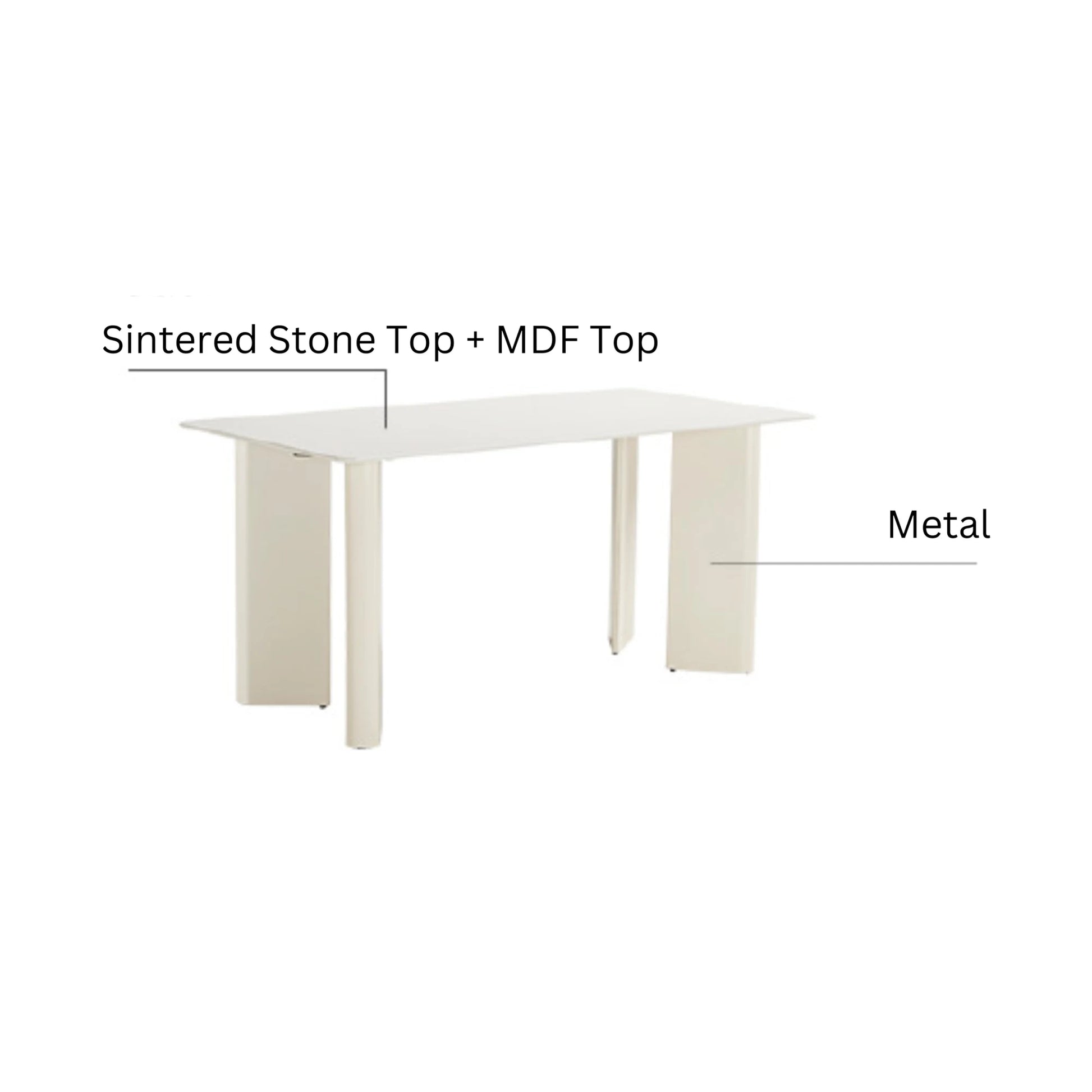 Linspire Tesseract Sintered Stone Top Dining Table, Creamy White