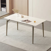 Linspire Xenon Glossy Sintered Stone Top Dining Table, White Marble, Dark Grey