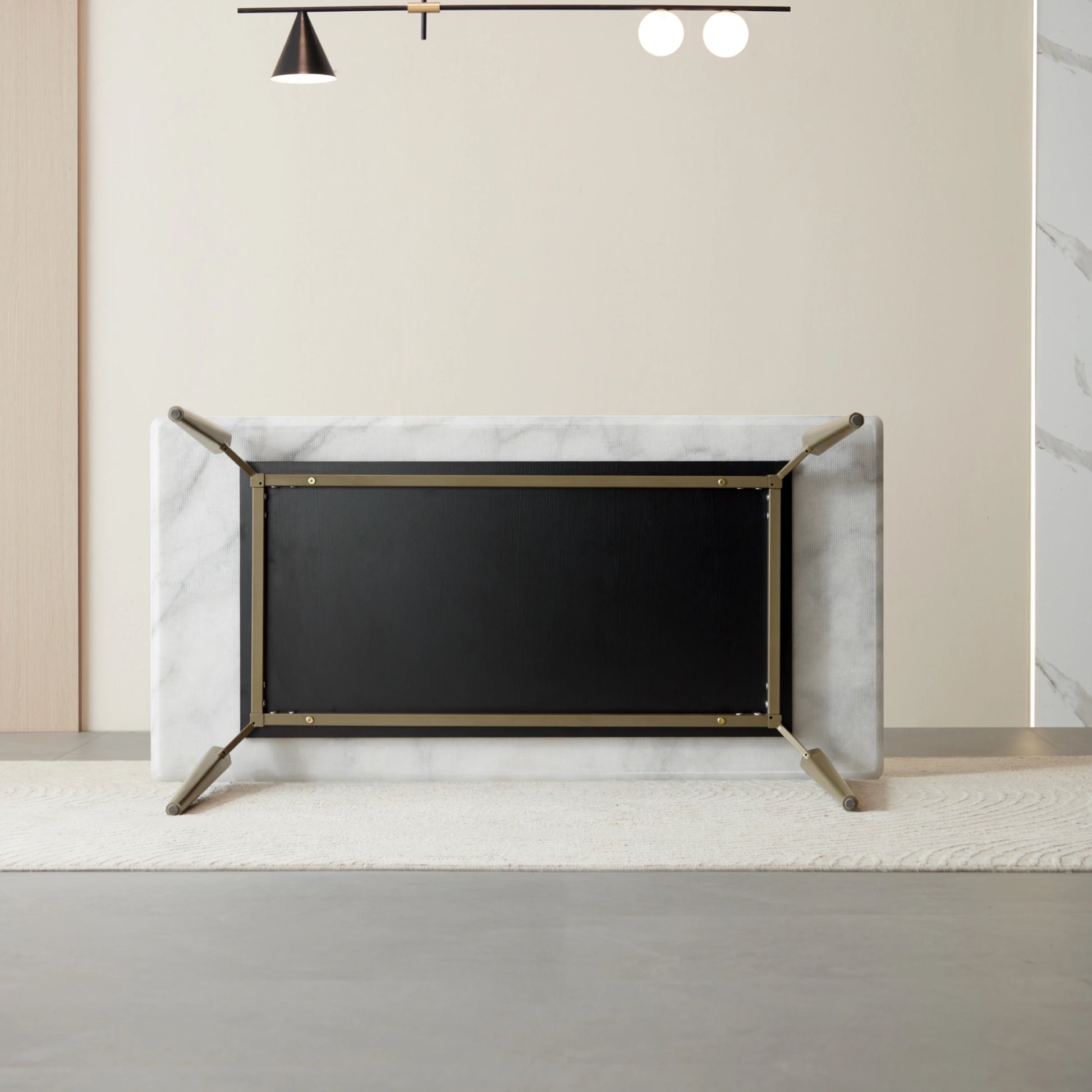Linspire Xenon Glossy Sintered Stone Top Dining Table, White Marble, Dark Grey