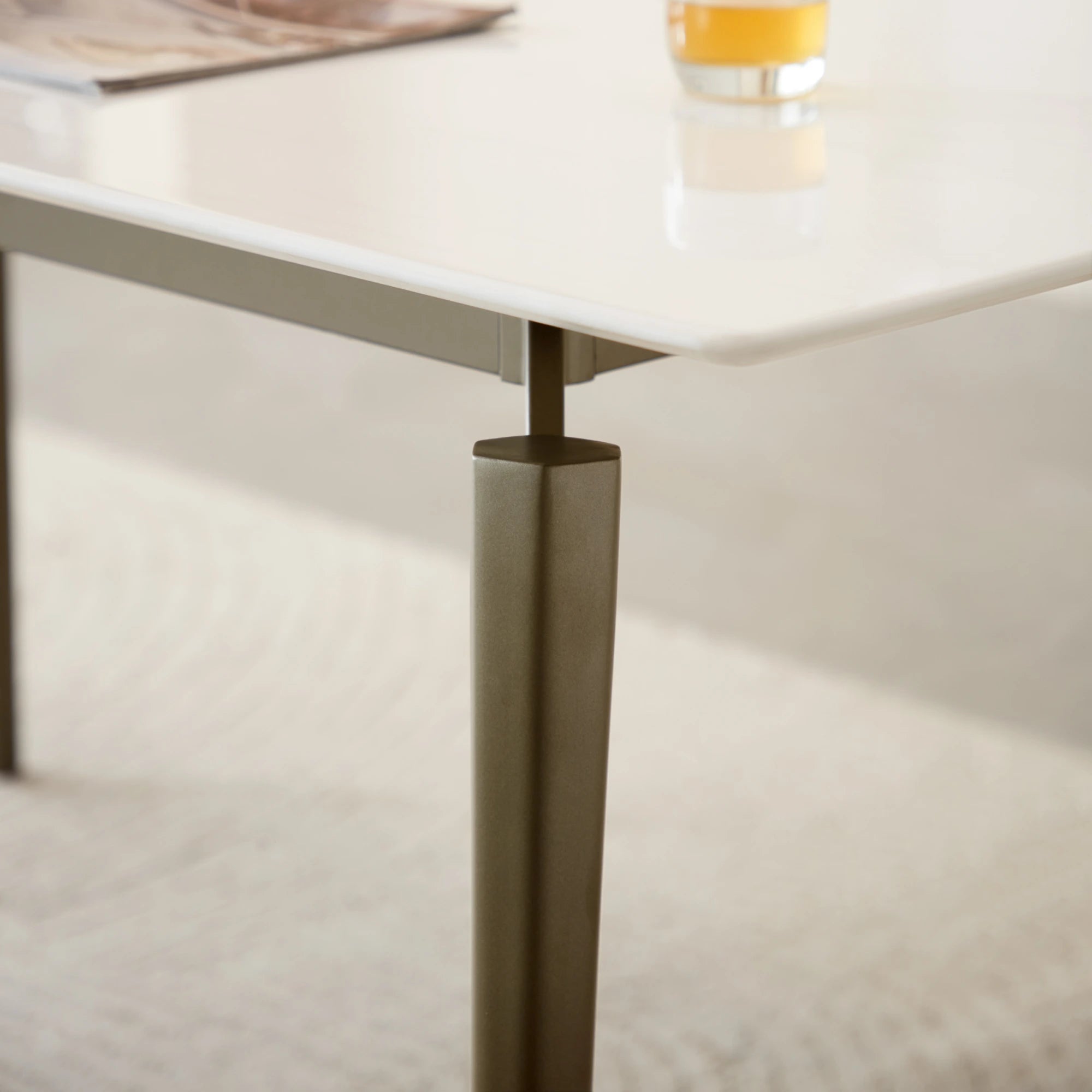 Linspire Xenon Glossy Sintered Stone Top Dining Table, White Marble, Dark Grey