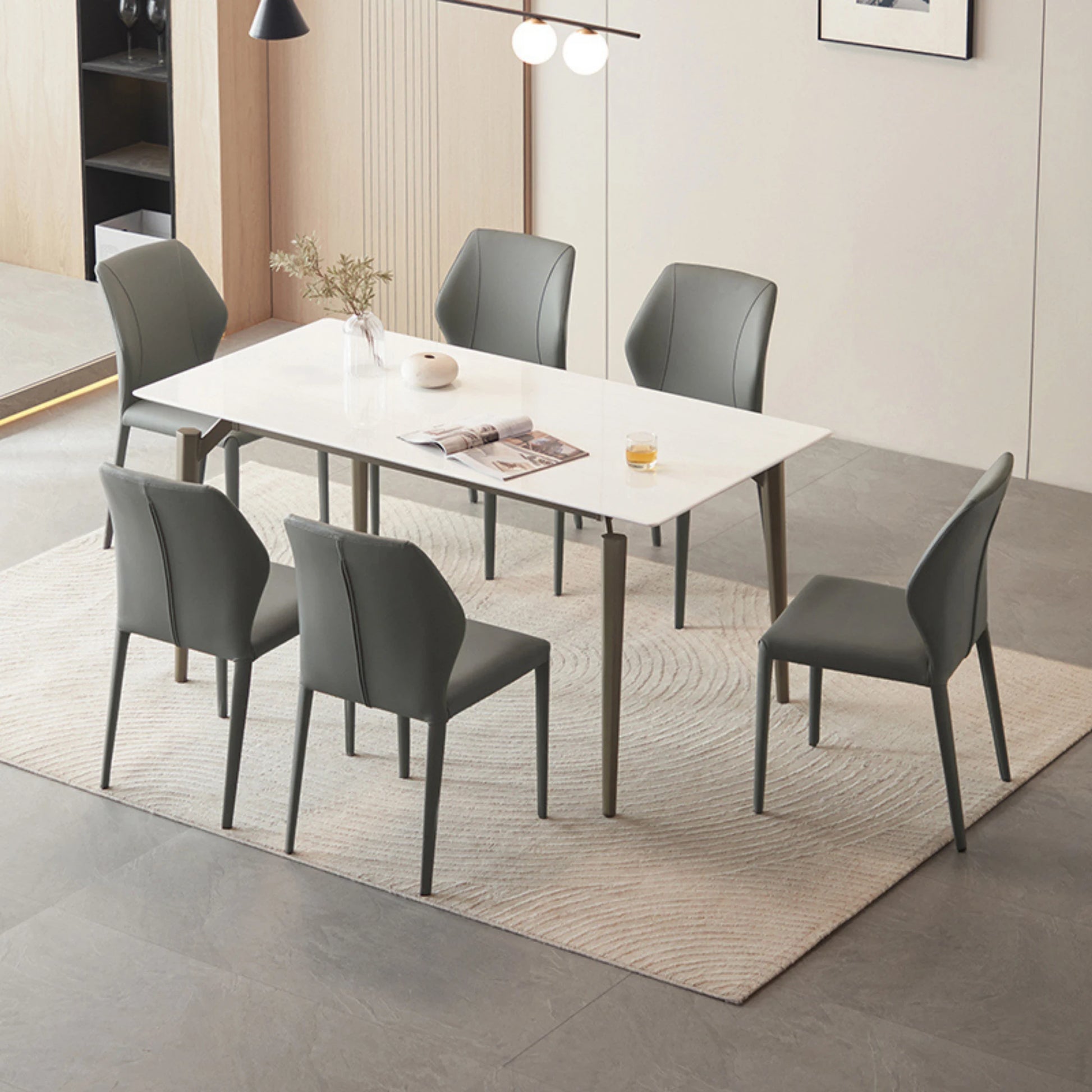 Linspire Xenon Glossy Sintered Stone Top Dining Table, White Marble, Dark Grey