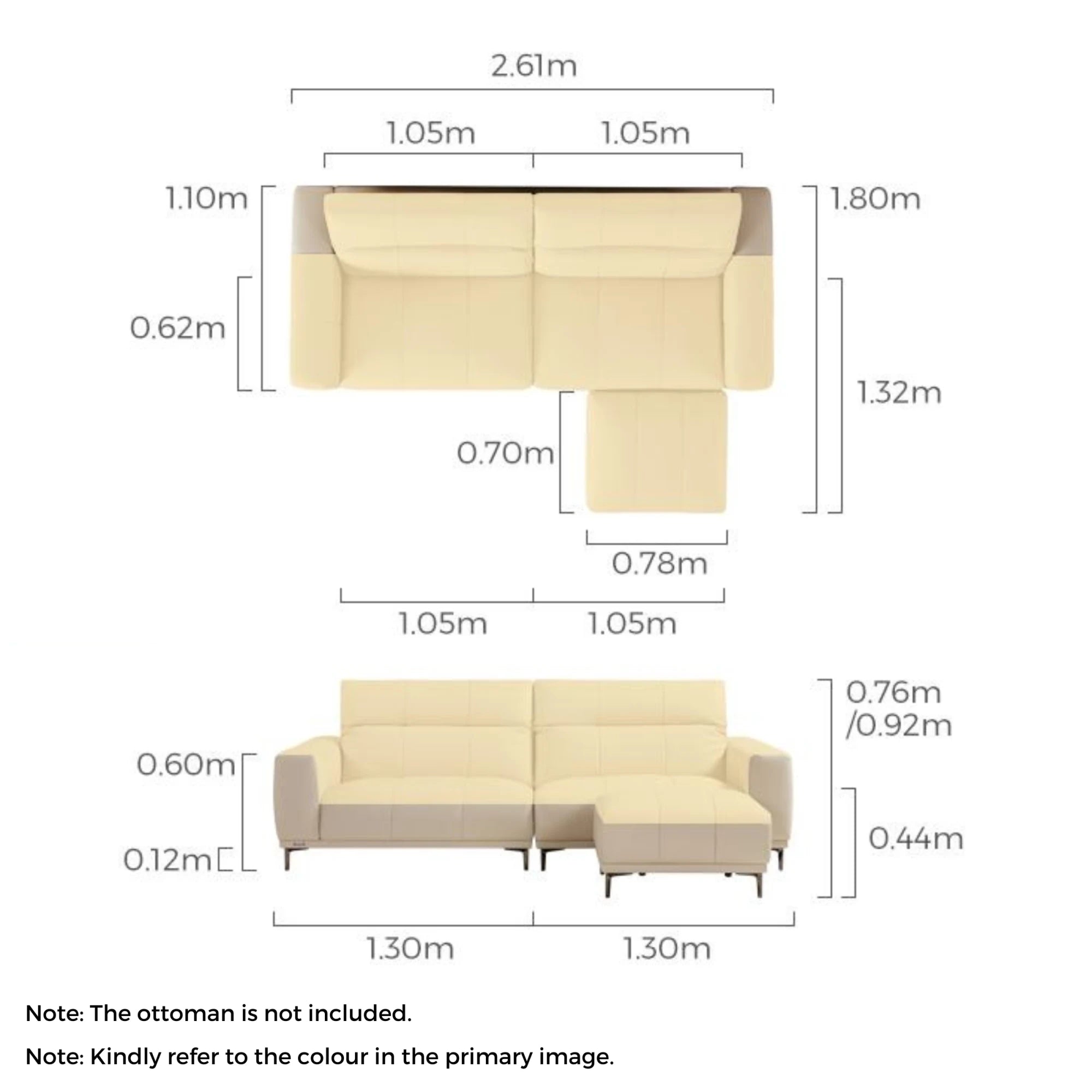 Linspire Crest Leather 3.5-Seater Sofa, Grey
