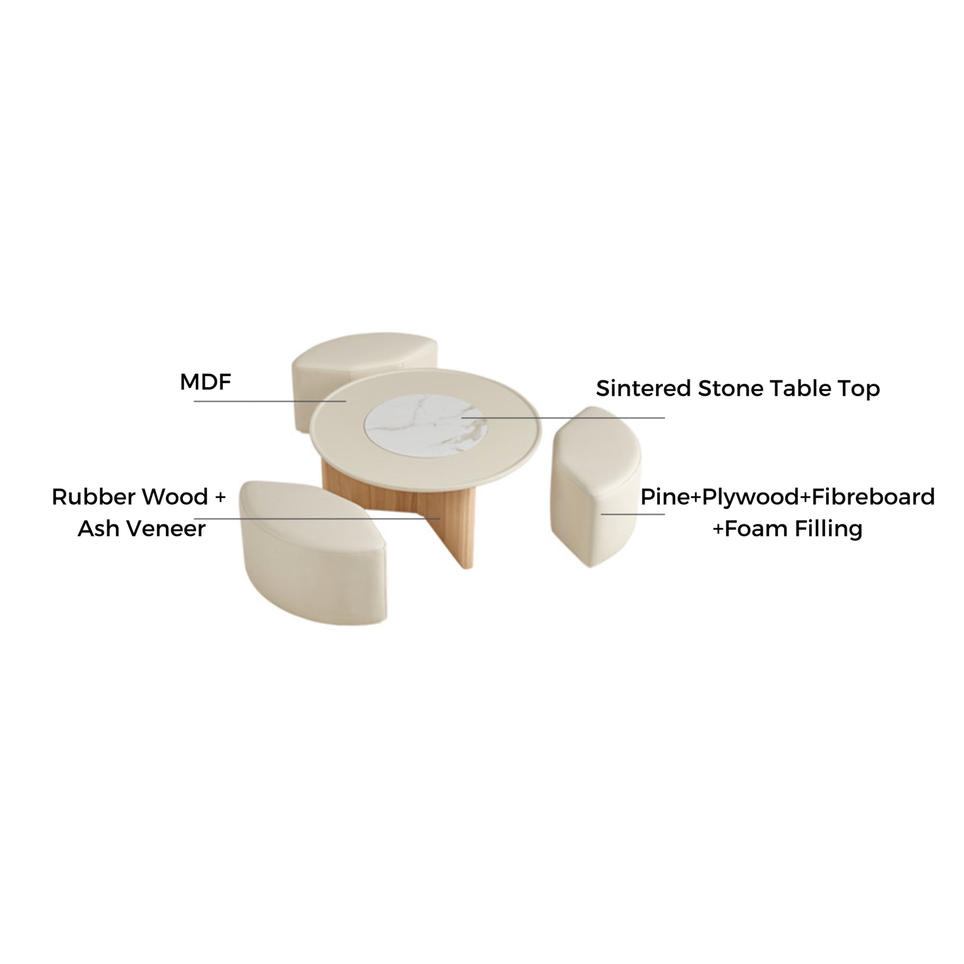 Linspire Glimmer Sintered Stone Table Top Coffee Table with 3 Stools