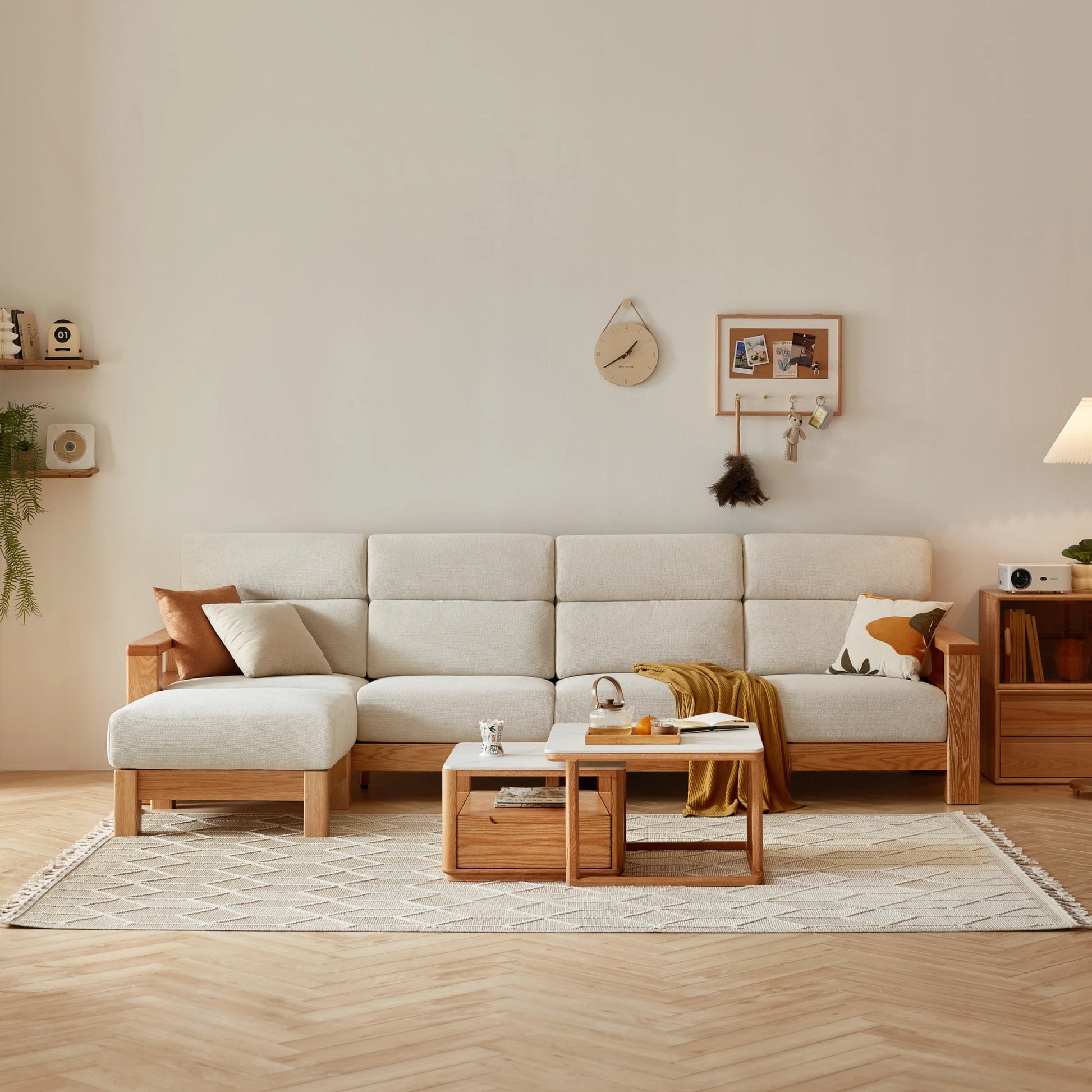 Linspire Mellow Solid Wood Ottoman, Natural Wood