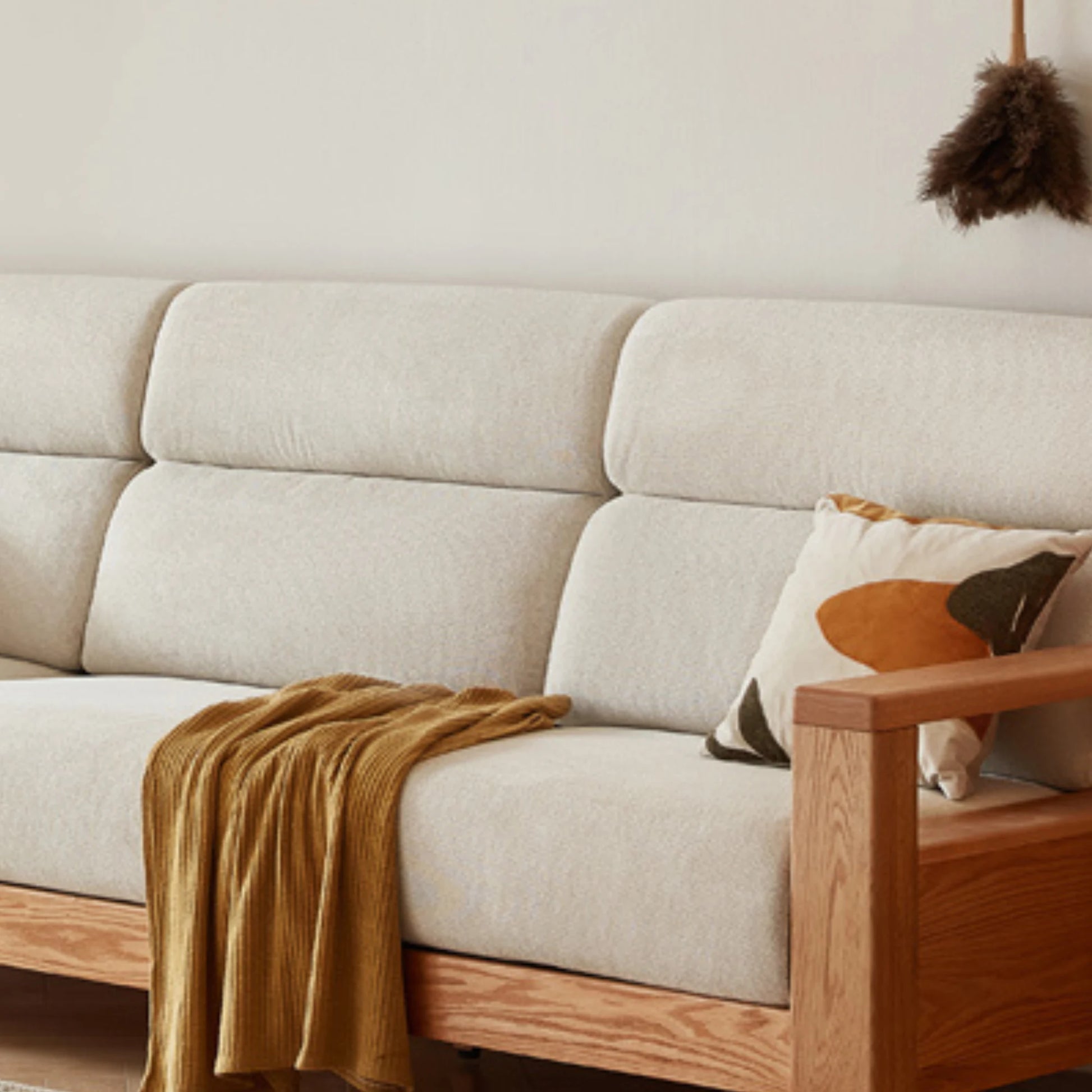 Linspire Mellow Solid Wood 3.5-Seater Sofa, White & Natural Wood