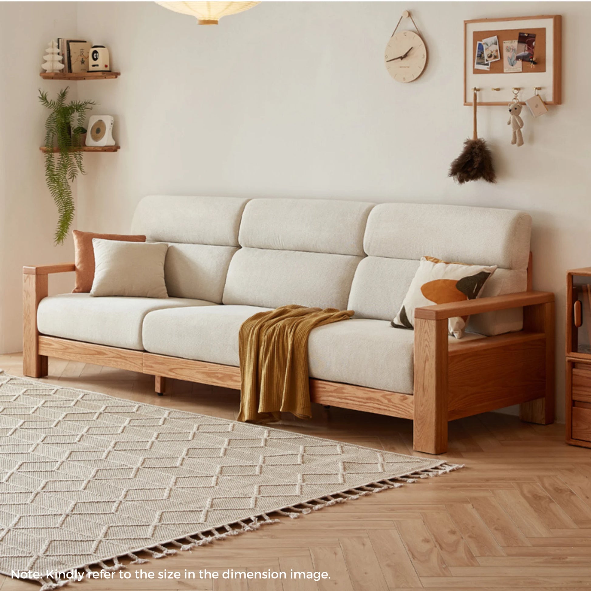 Linspire Mellow Solid Wood 3.5-Seater Sofa, White & Natural Wood