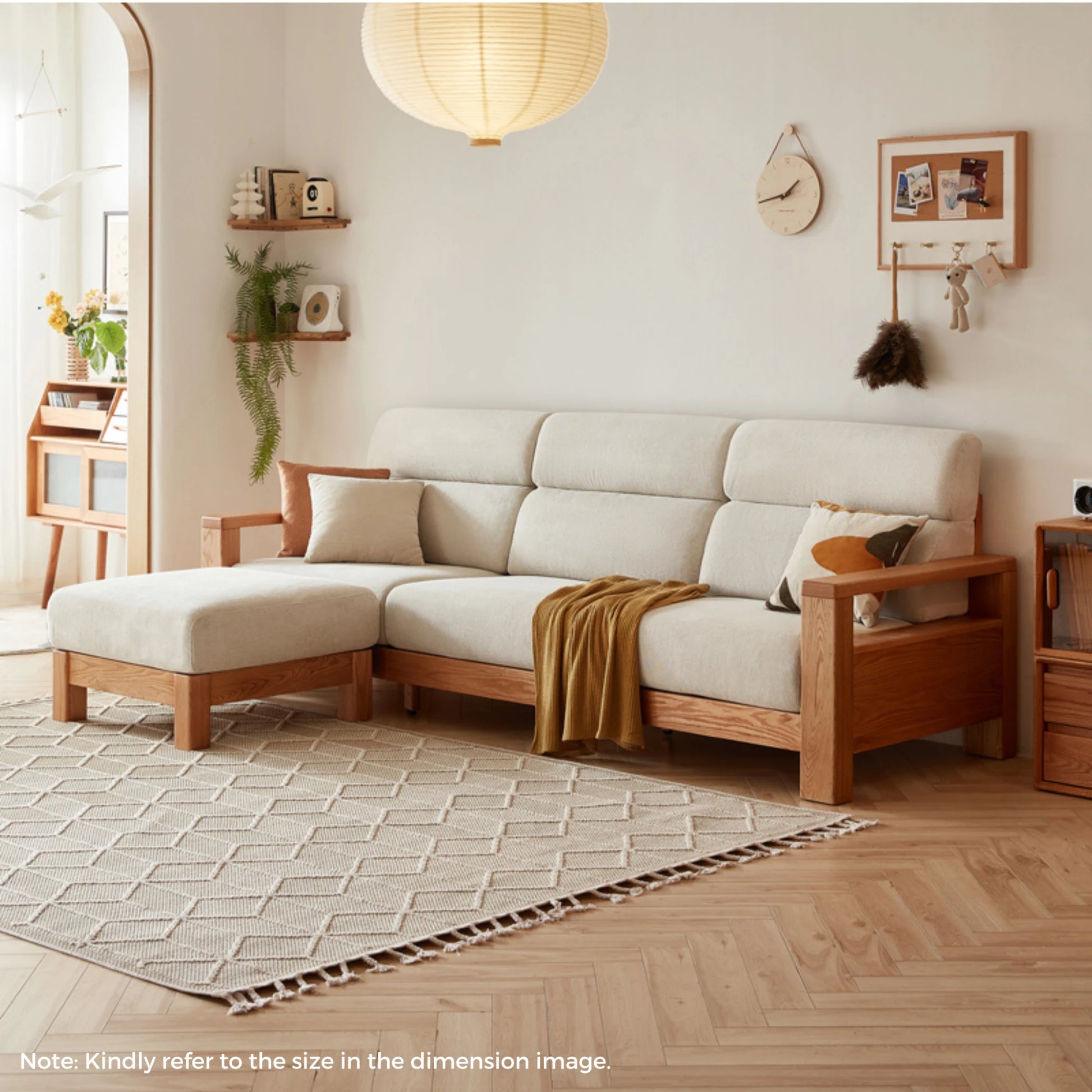 Linspire Mellow Solid Wood 3.5-Seater Sofa, White & Natural Wood