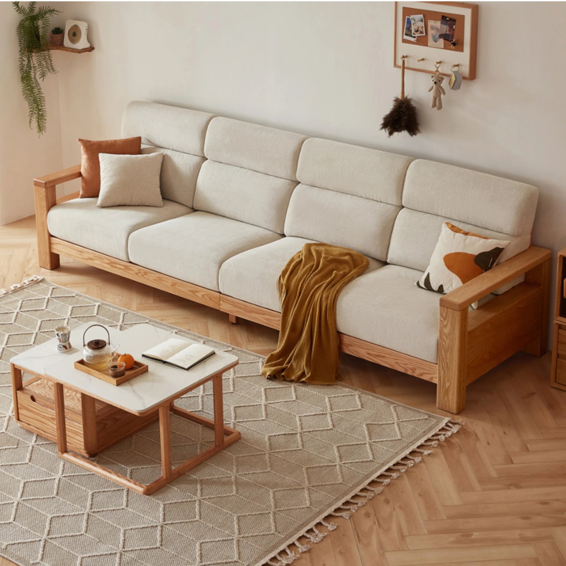Linspire Mellow Solid Wood 4-Seater Sofa, White