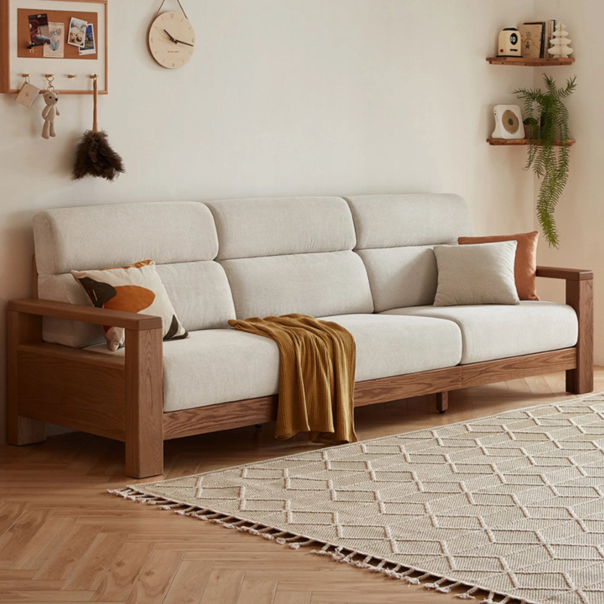 Linspire Mellow Solid Wood 3.5-Seater Sofa, White & Dark Wood