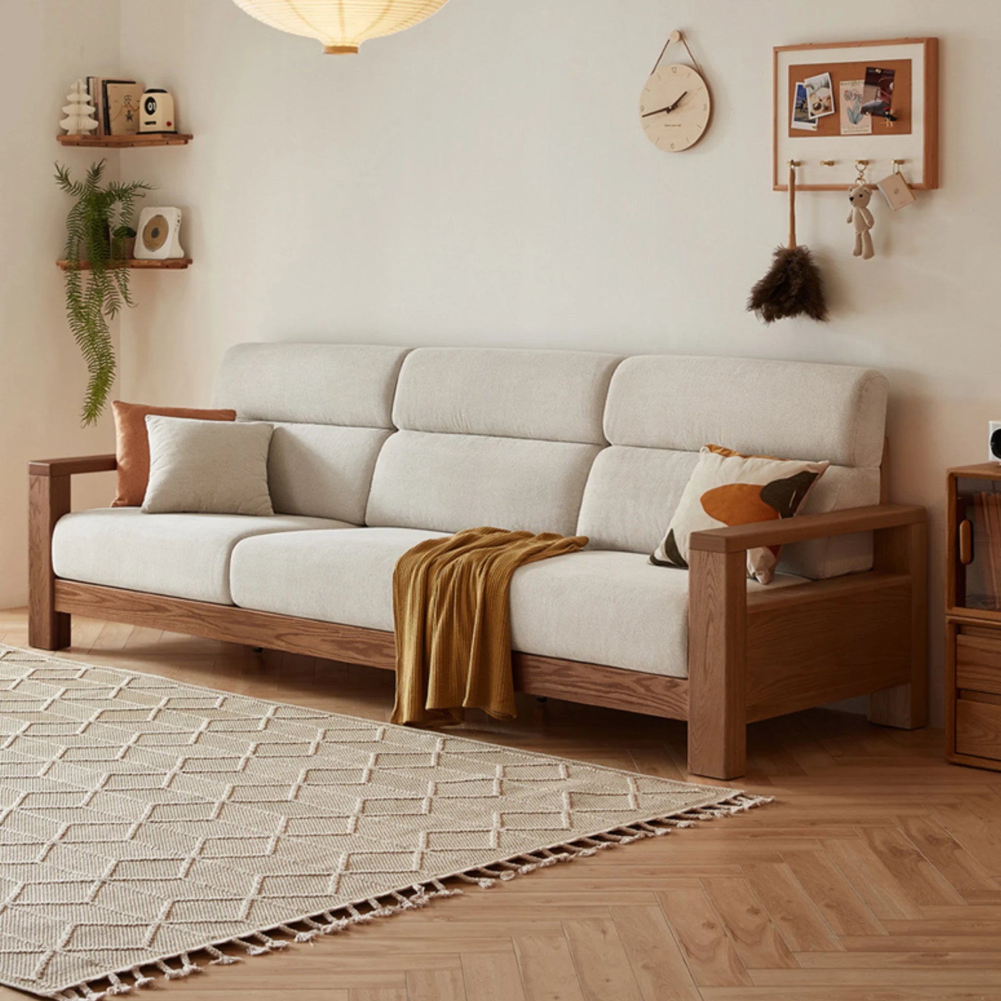 Linspire Mellow Solid Wood 3.5-Seater Sofa, White & Dark Wood