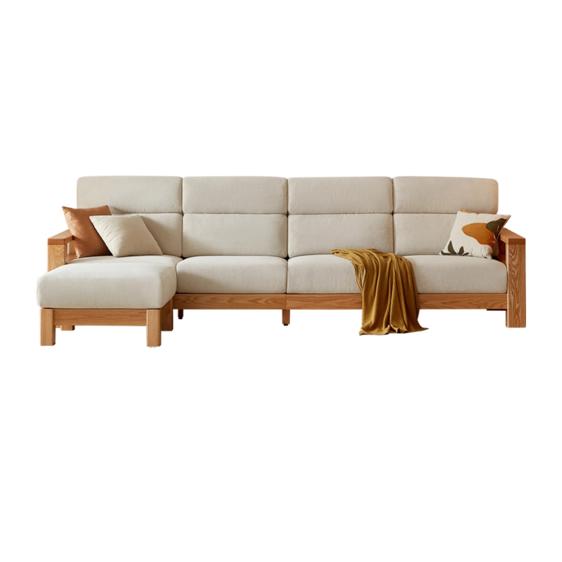 Linspire Mellow Solid Wood 4-Seater Sofa with Ottoman, White