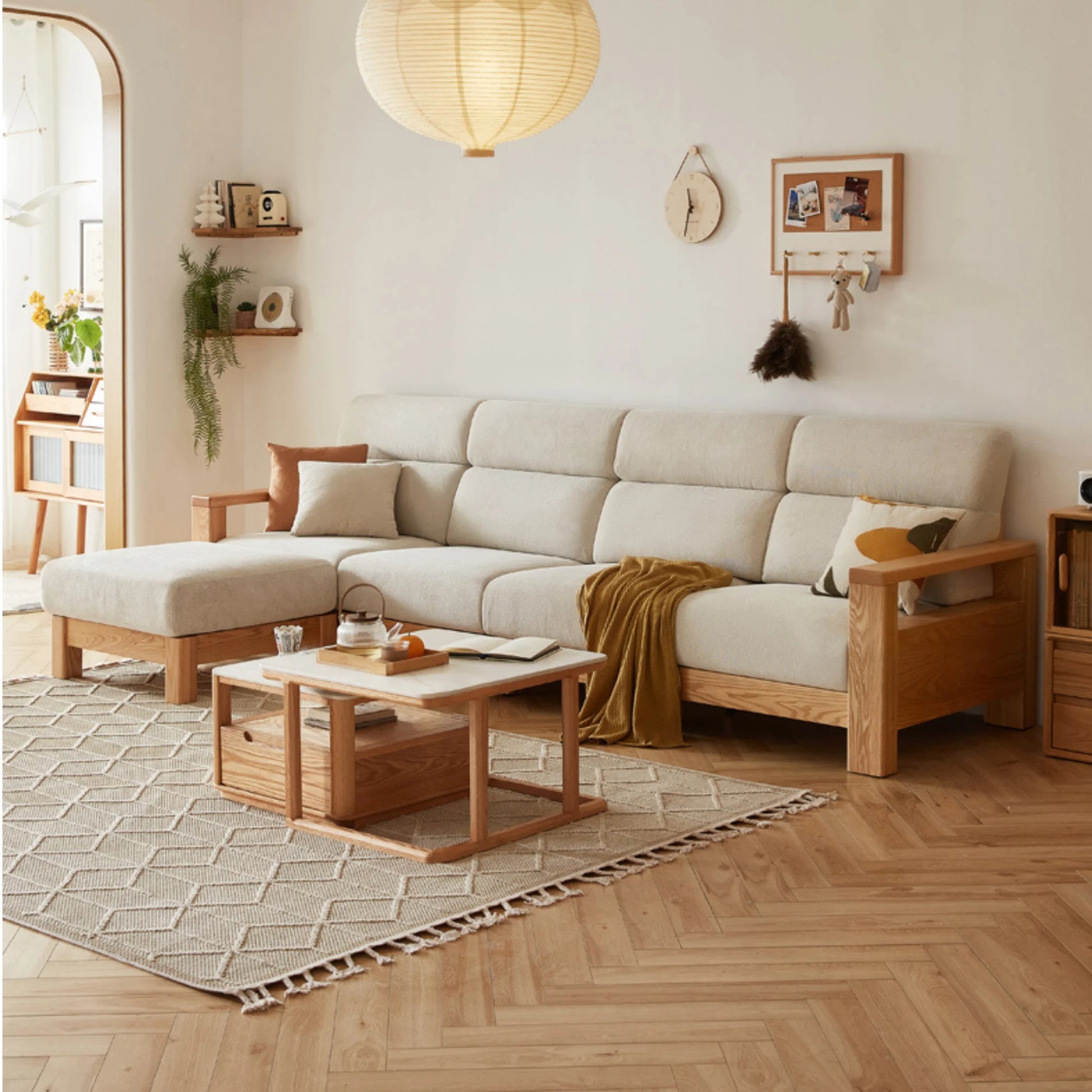 Linspire Mellow Solid Wood 4-Seater Sofa with Ottoman, White