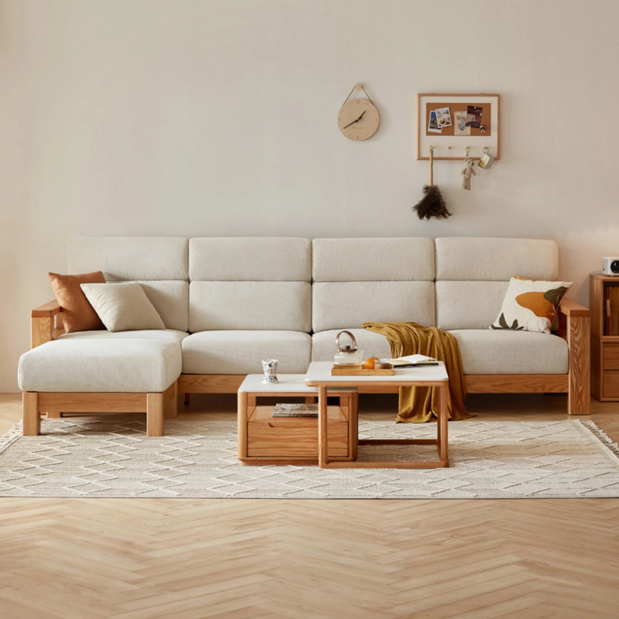 Linspire Mellow Solid Wood 4-Seater Sofa with Ottoman, White