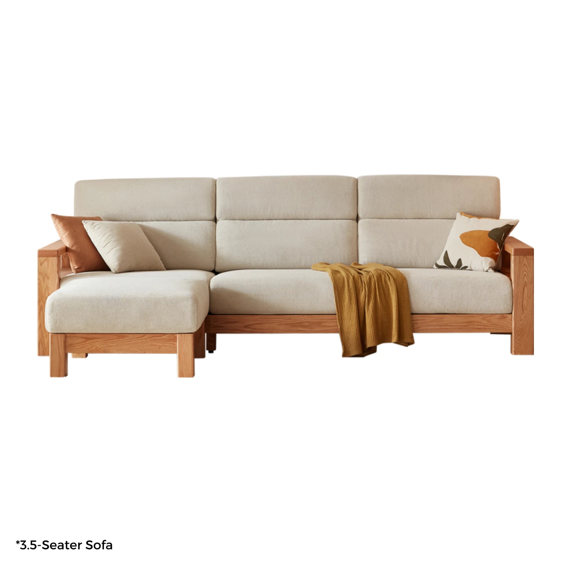 Linspire Mellow Solid Wood 3.5-Seater Sofa with Ottoman, White