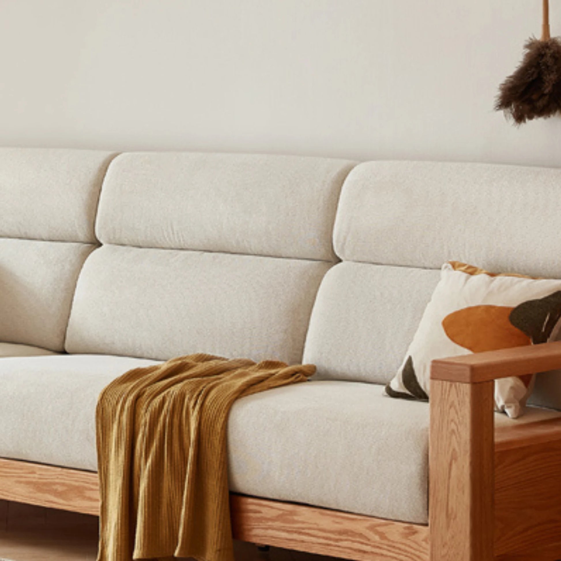 Linspire Mellow Solid Wood 3.5-Seater Sofa with Ottoman, White