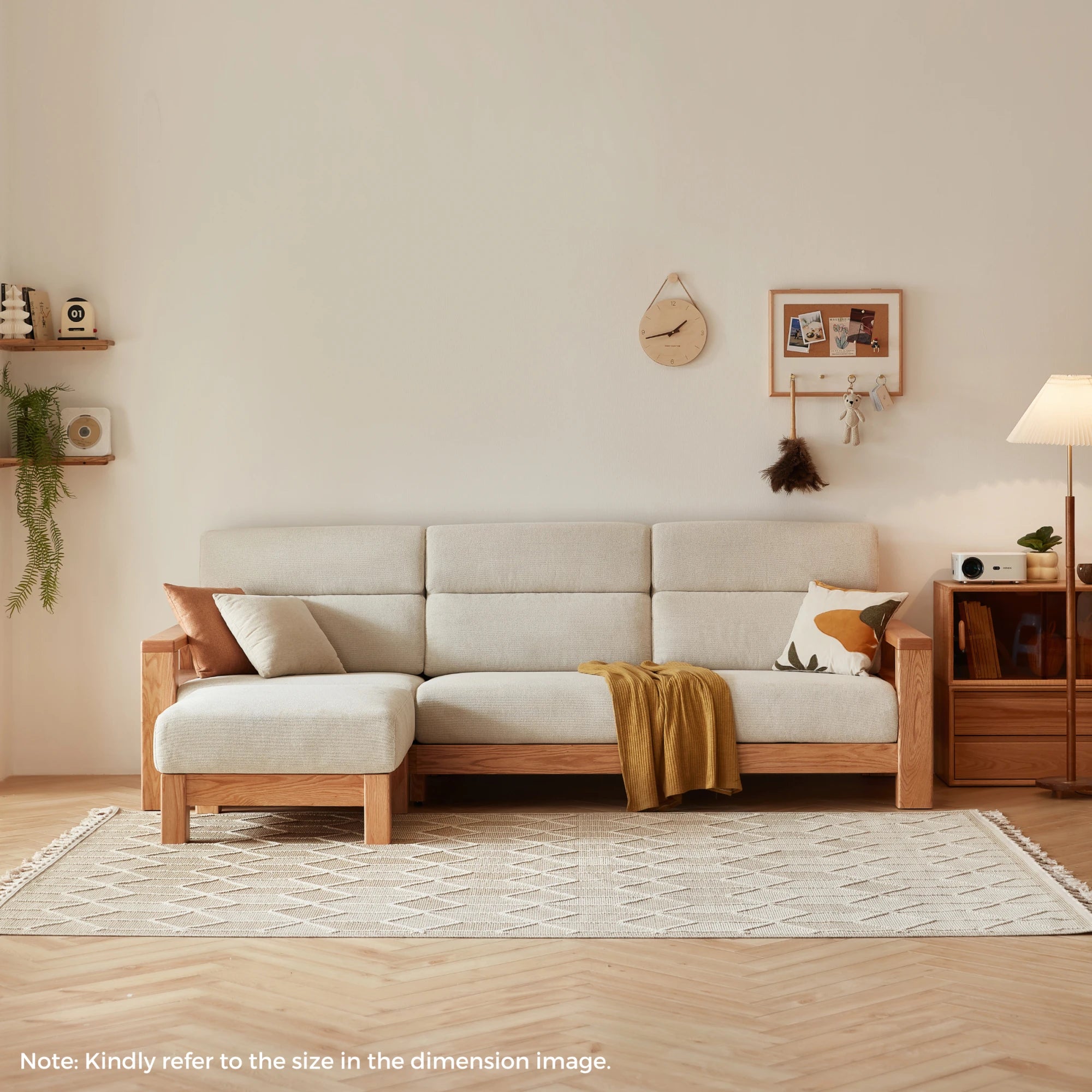 Linspire Mellow Solid Wood 3.5-Seater Sofa with Ottoman, White