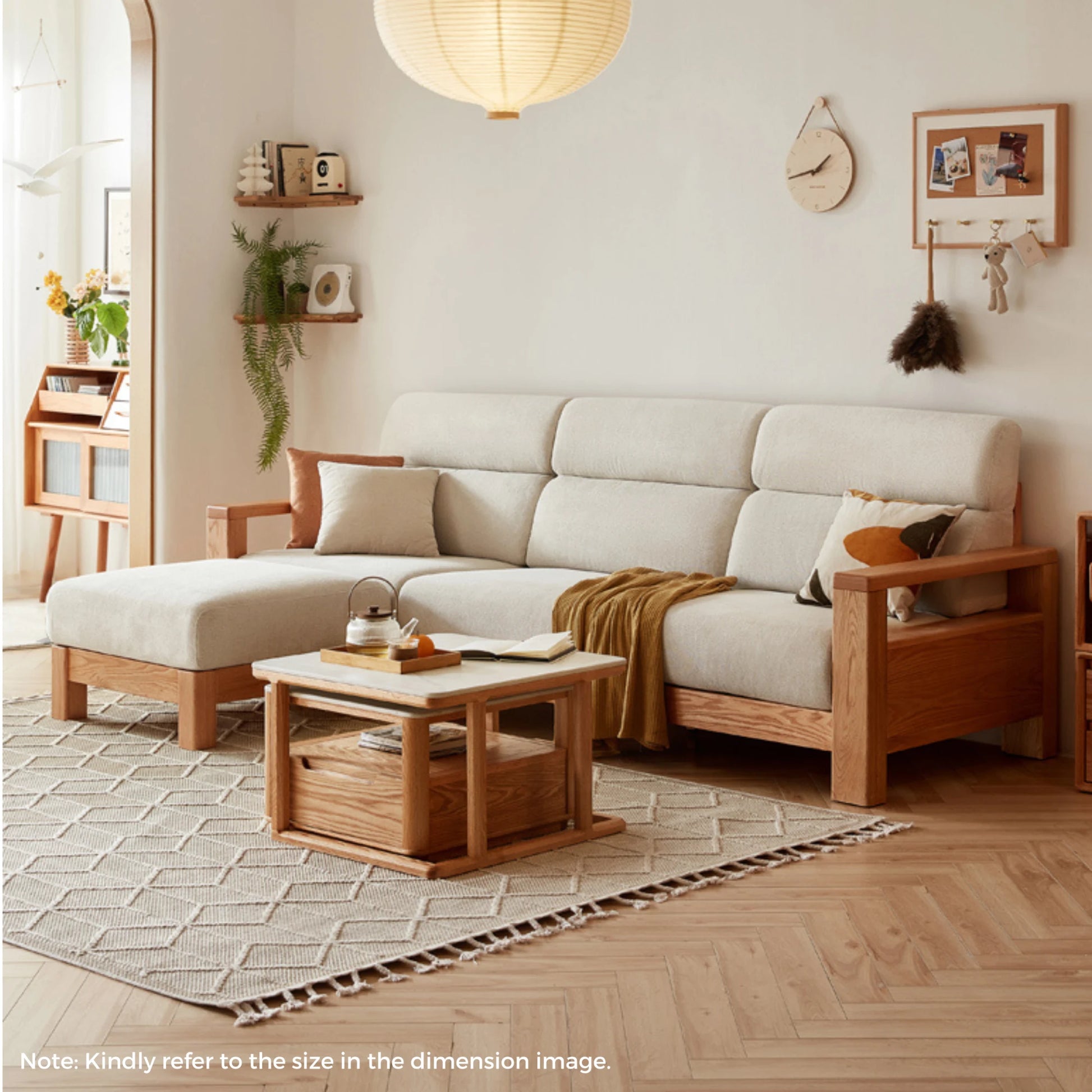 Linspire Mellow Solid Wood 3.5-Seater Sofa with Ottoman, White