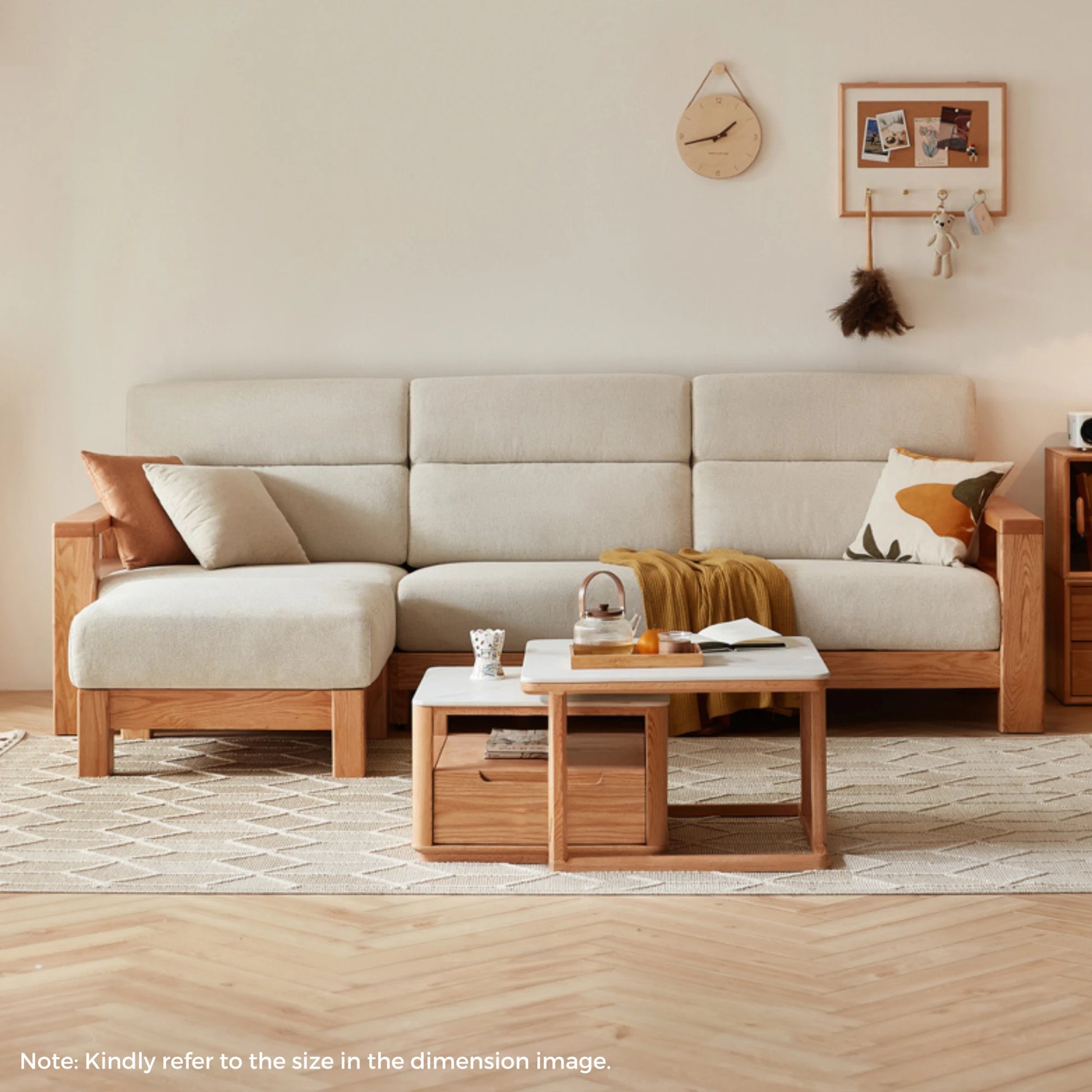 Linspire Mellow Solid Wood 3.5-Seater Sofa with Ottoman, White