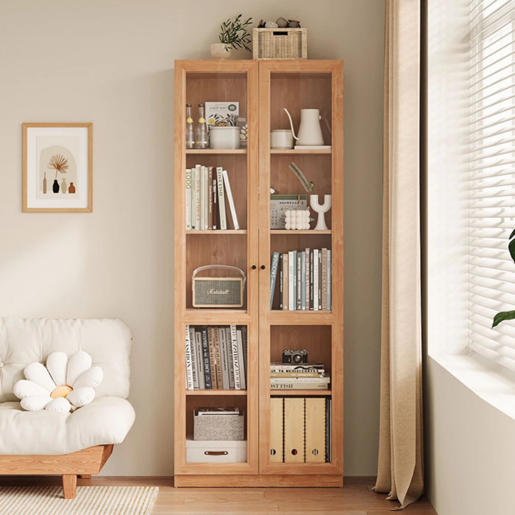Linspire Prism 2 Plastic Door Bookcase, Natural Wood