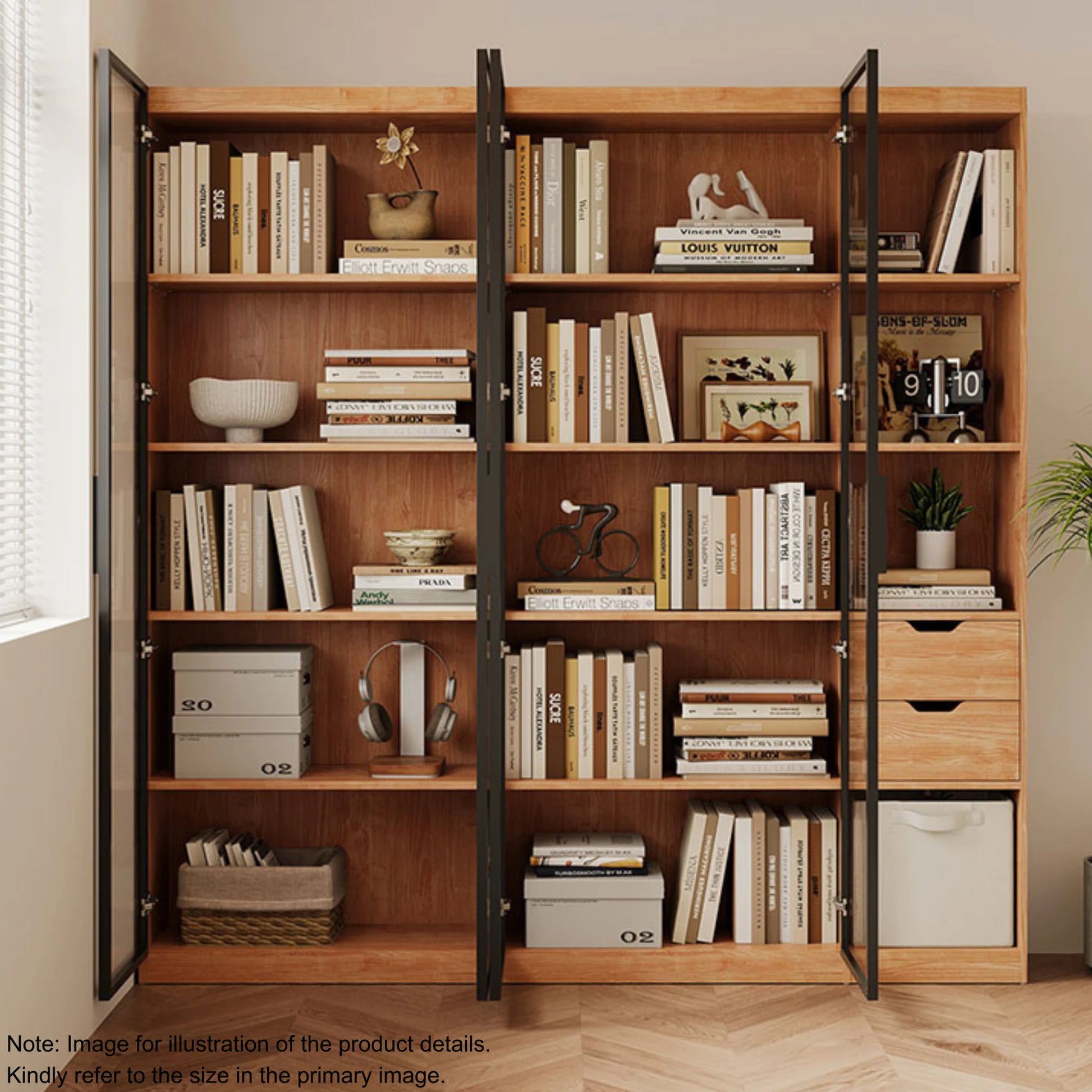 Linspire Prism 2 Plastic Door Bookcase, Natural Wood & Black
