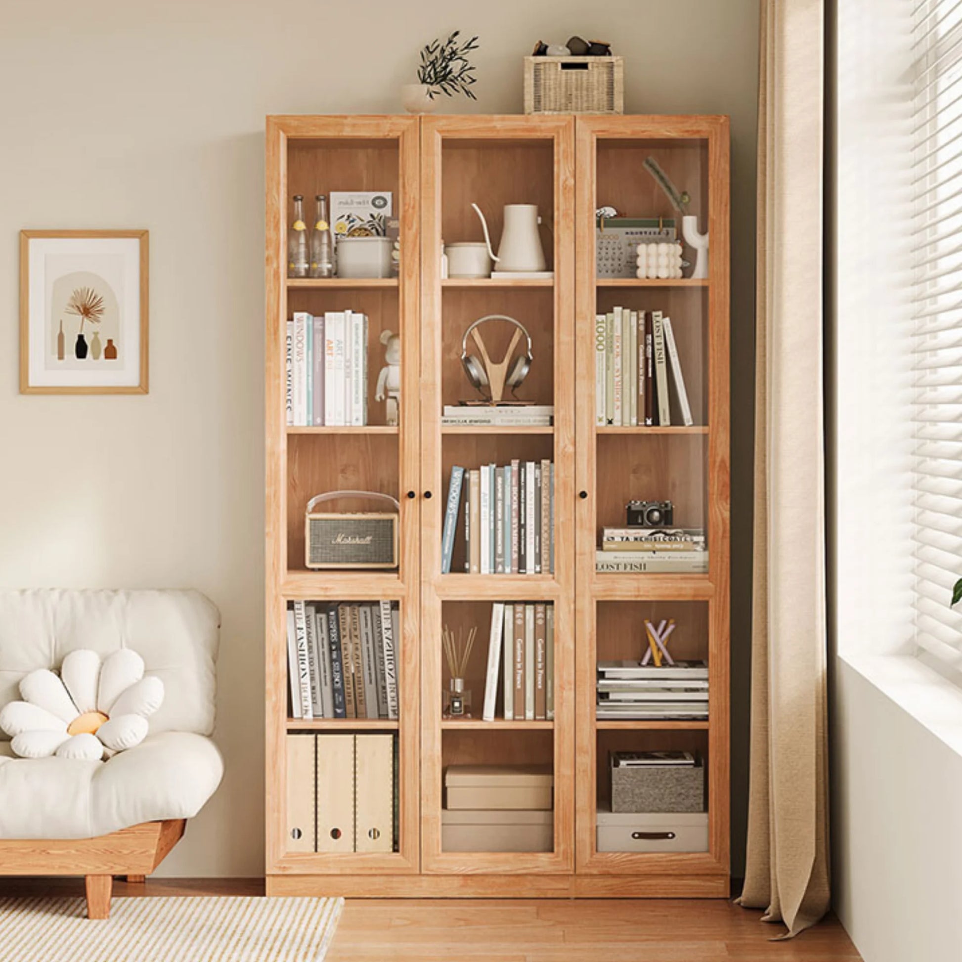 Linspire Prism 3 Plastic Door Bookcase, Natural Wood