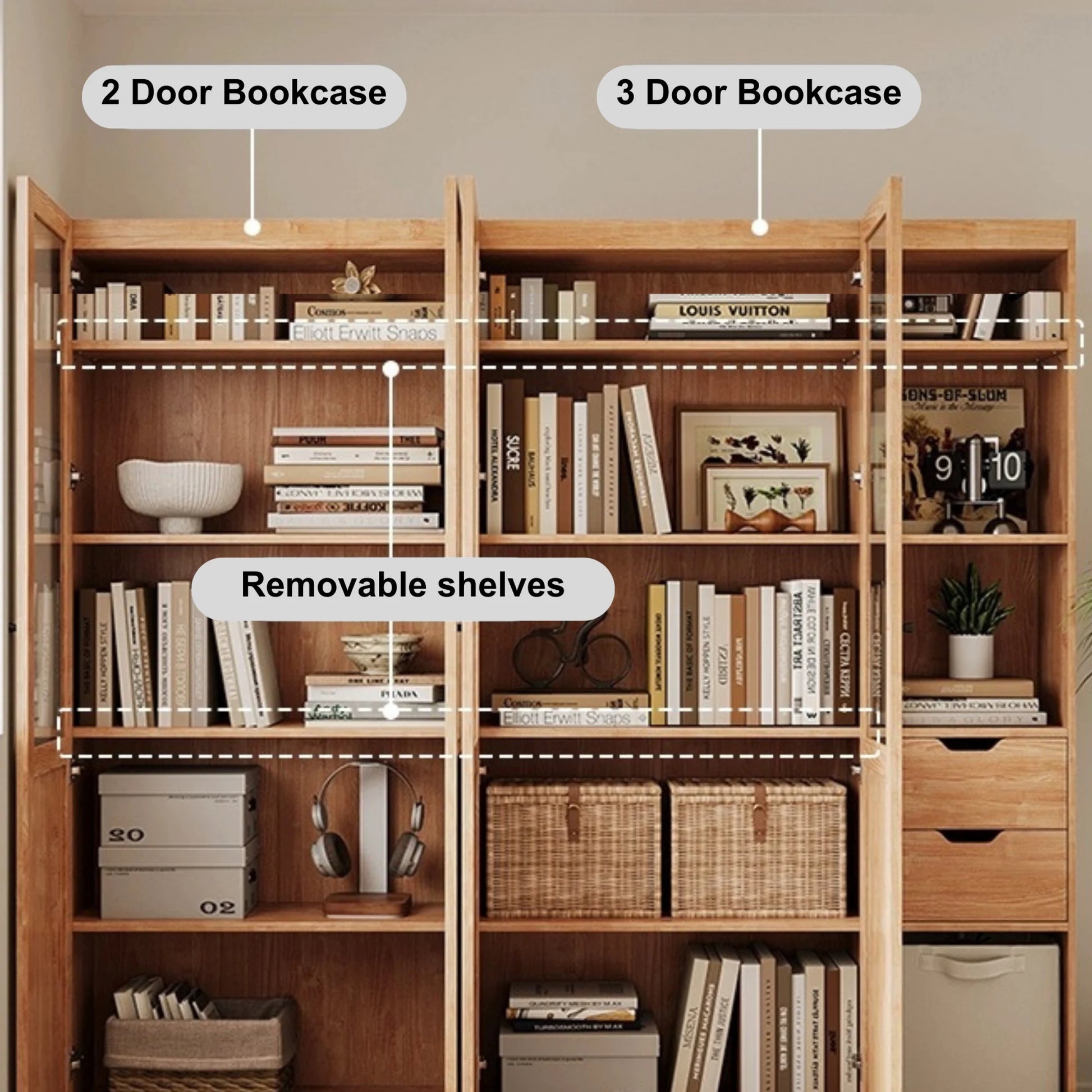 Linspire Prism 3 Plastic Door Bookcase, Natural Wood
