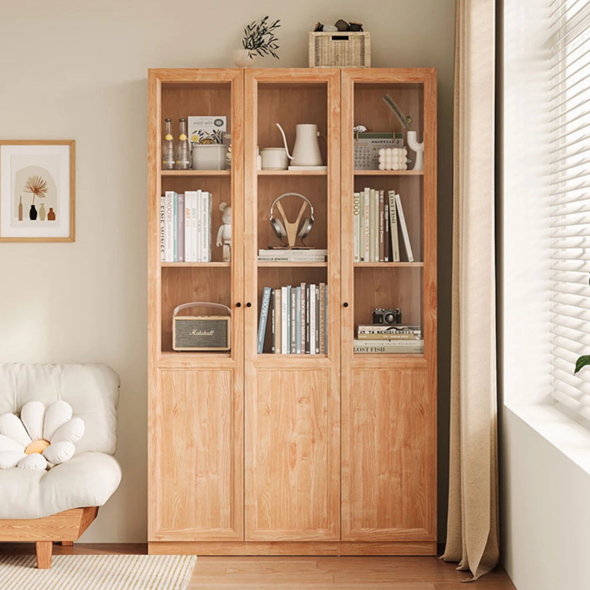 Linspire Prism 3 Plastic/Panel Door Bookcase, Natural Wood