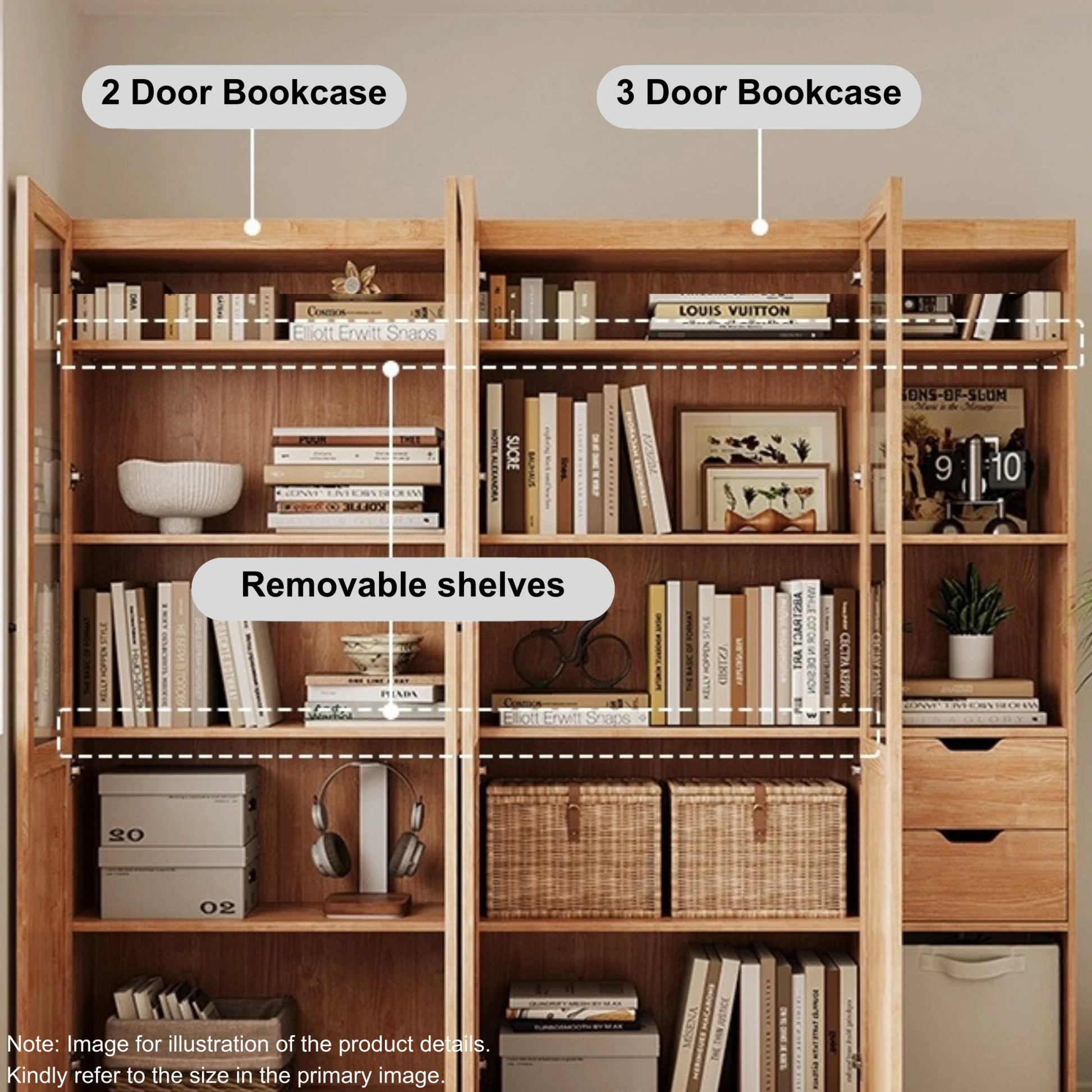 Linspire Prism 3 Plastic/Panel Door Bookcase, Natural Wood
