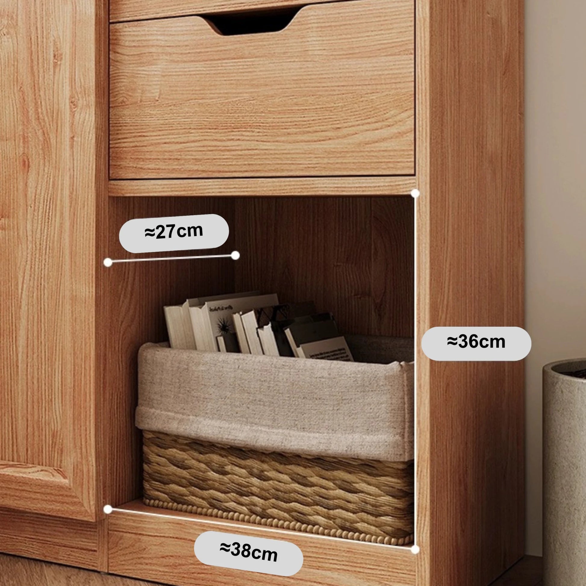 Linspire Prism 2 Plastic/Panel Door Bookcase with 2 Drawers, Natural Wood
