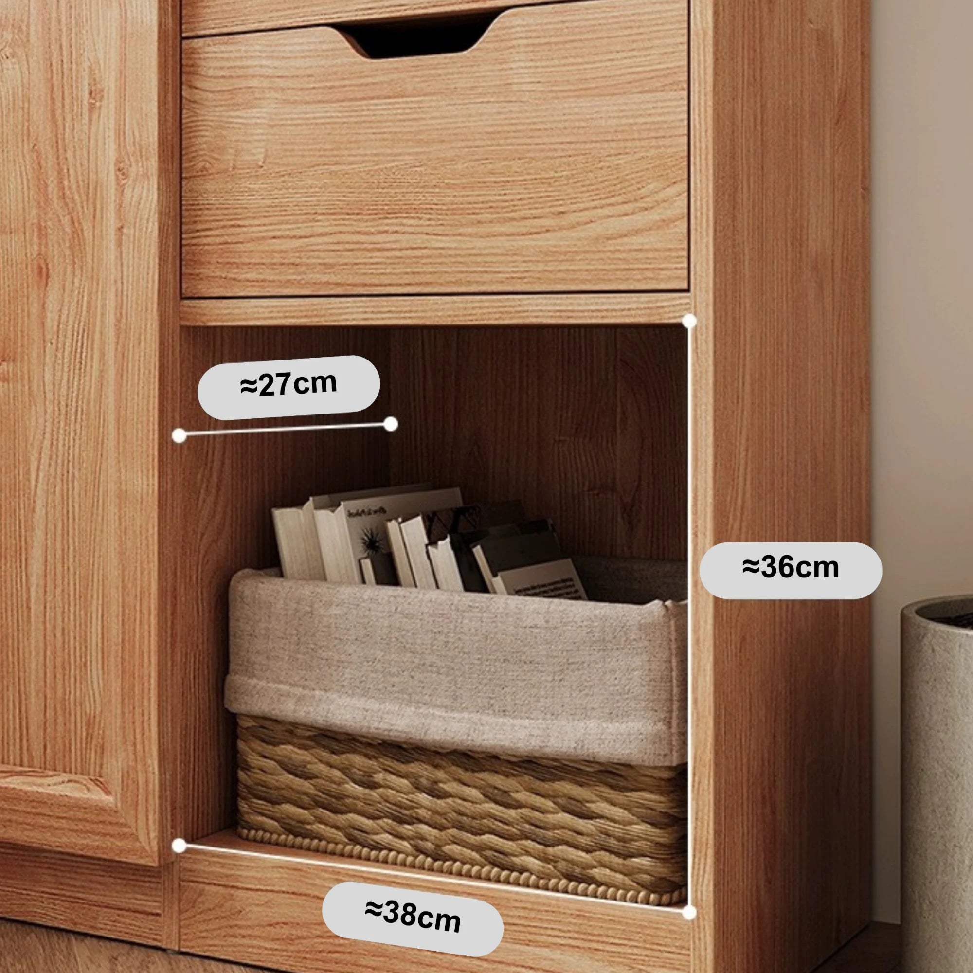 Linspire Prism 2 Plastic/Panel Door Bookcase with 2 Drawers, Natural Wood