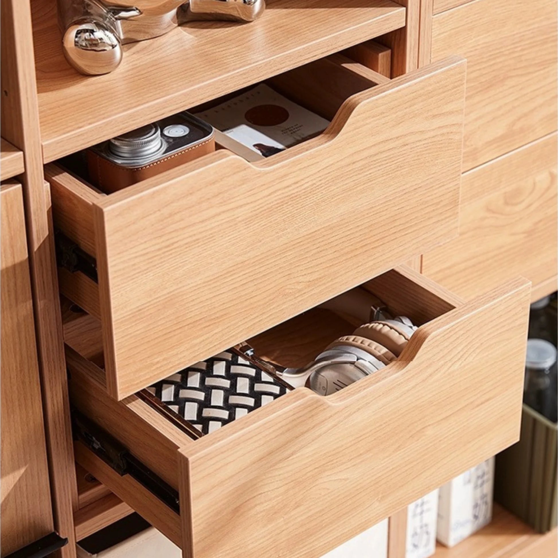 Linspire Prism 2 Plastic/Panel Door Bookcase with 2 Drawers, Natural Wood