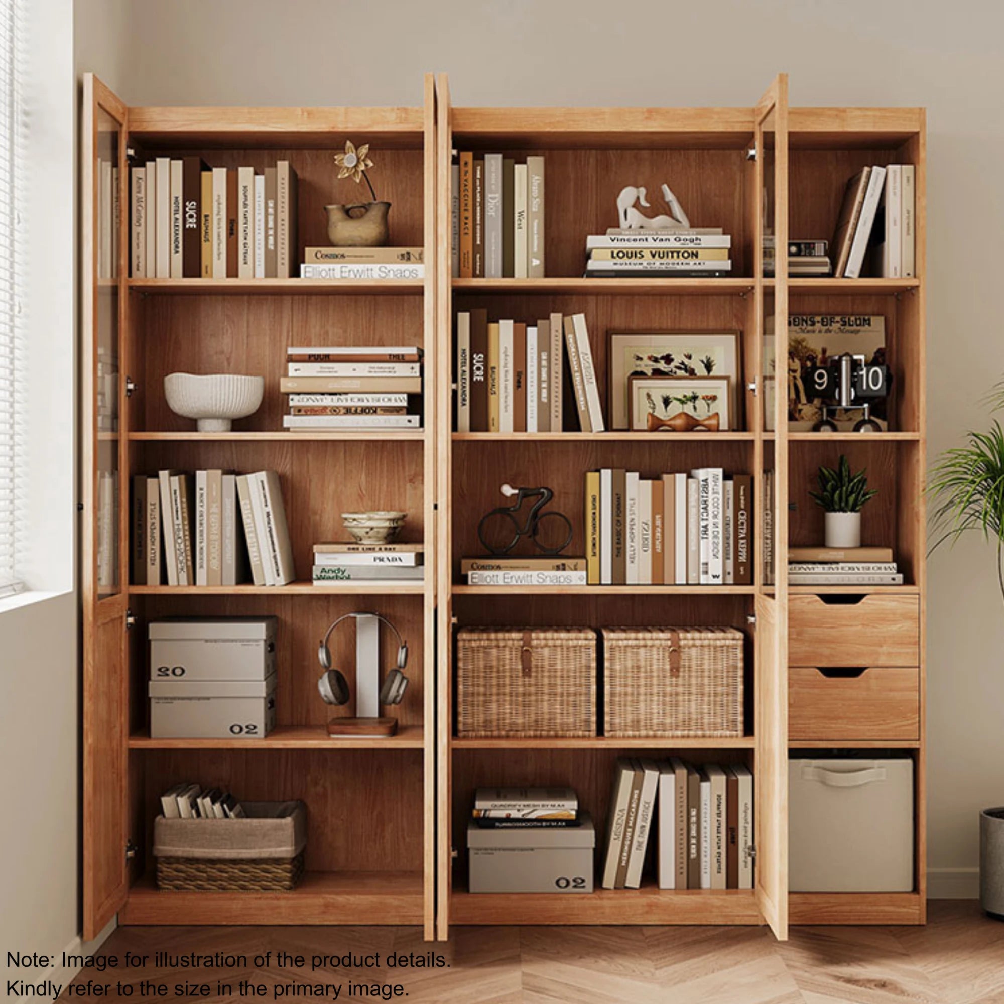 Linspire Prism 2 Plastic/Panel Door Bookcase with 2 Drawers, Natural Wood