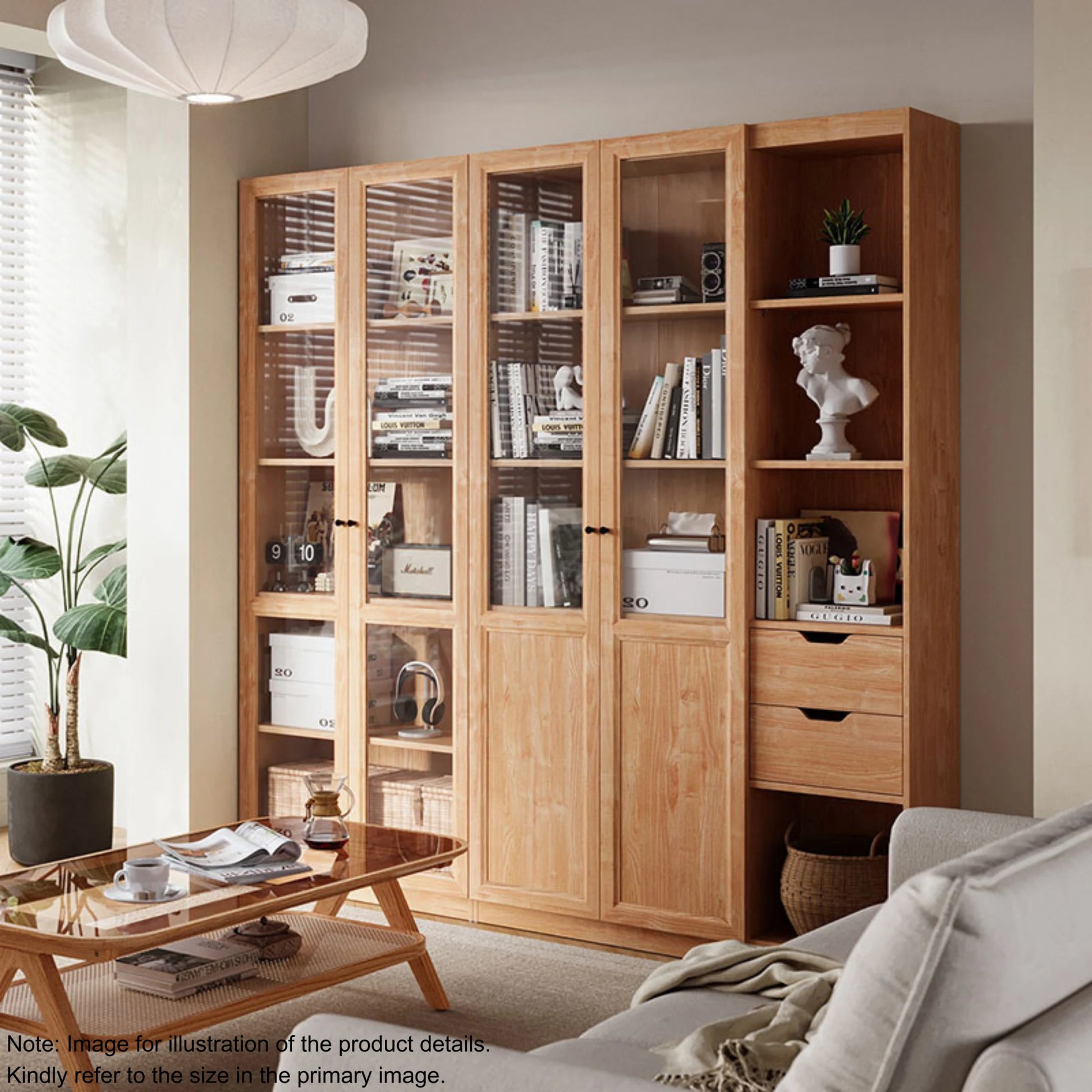 Linspire Prism 2 Plastic/Panel Door Bookcase with 2 Drawers, Natural Wood