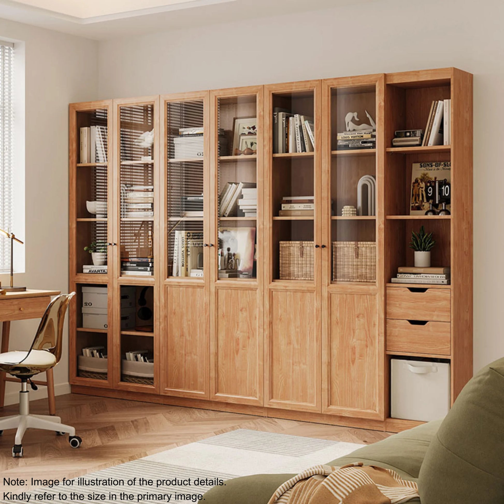 Linspire Prism 2 Plastic/Panel Door Bookcase with 2 Drawers, Natural Wood