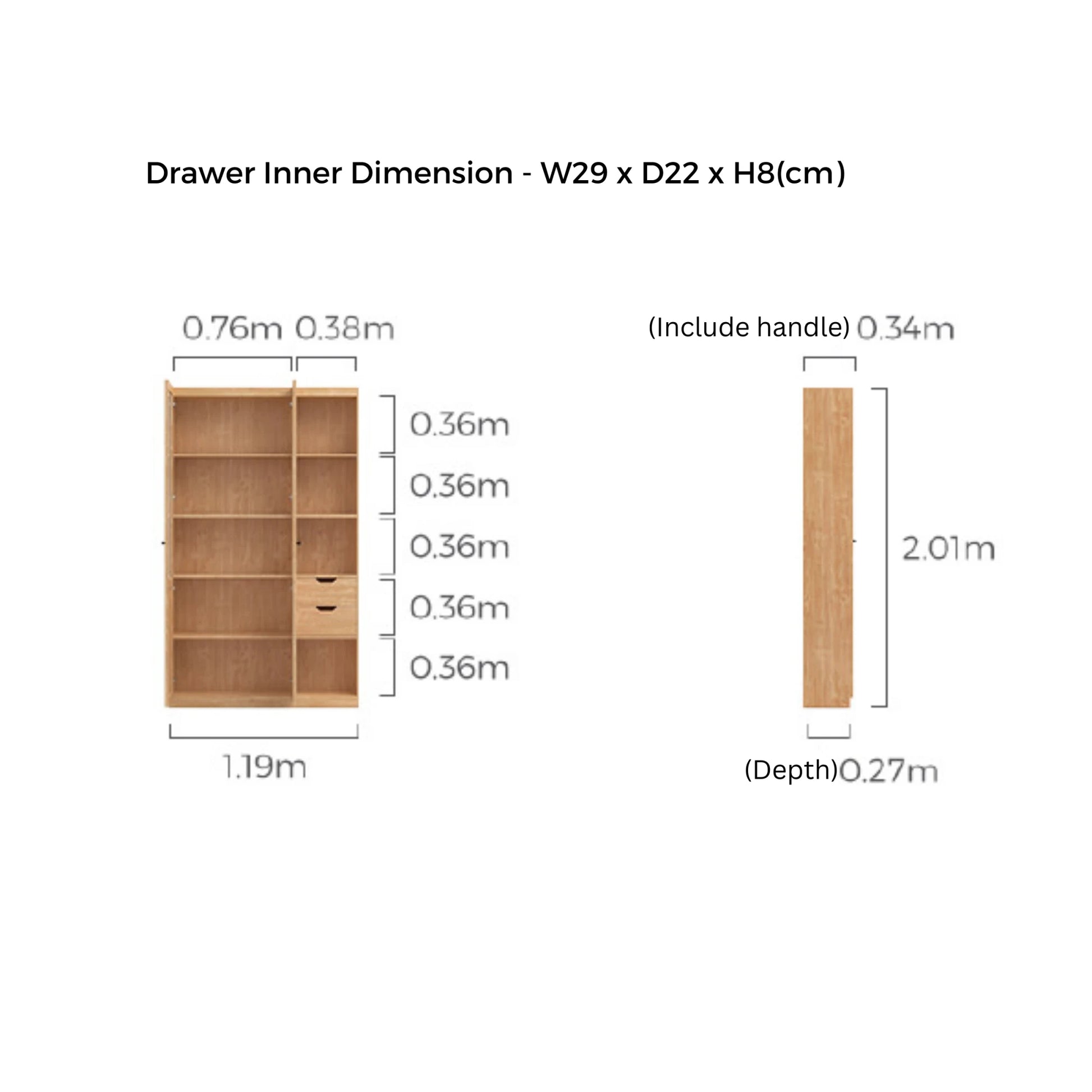 Linspire Prism 2 Plastic/Panel Door Bookcase with 2 Drawers, Natural Wood