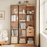 Linspire Prism 2 Plastic Door Bookcase with 2 Drawers, Natural Wood
