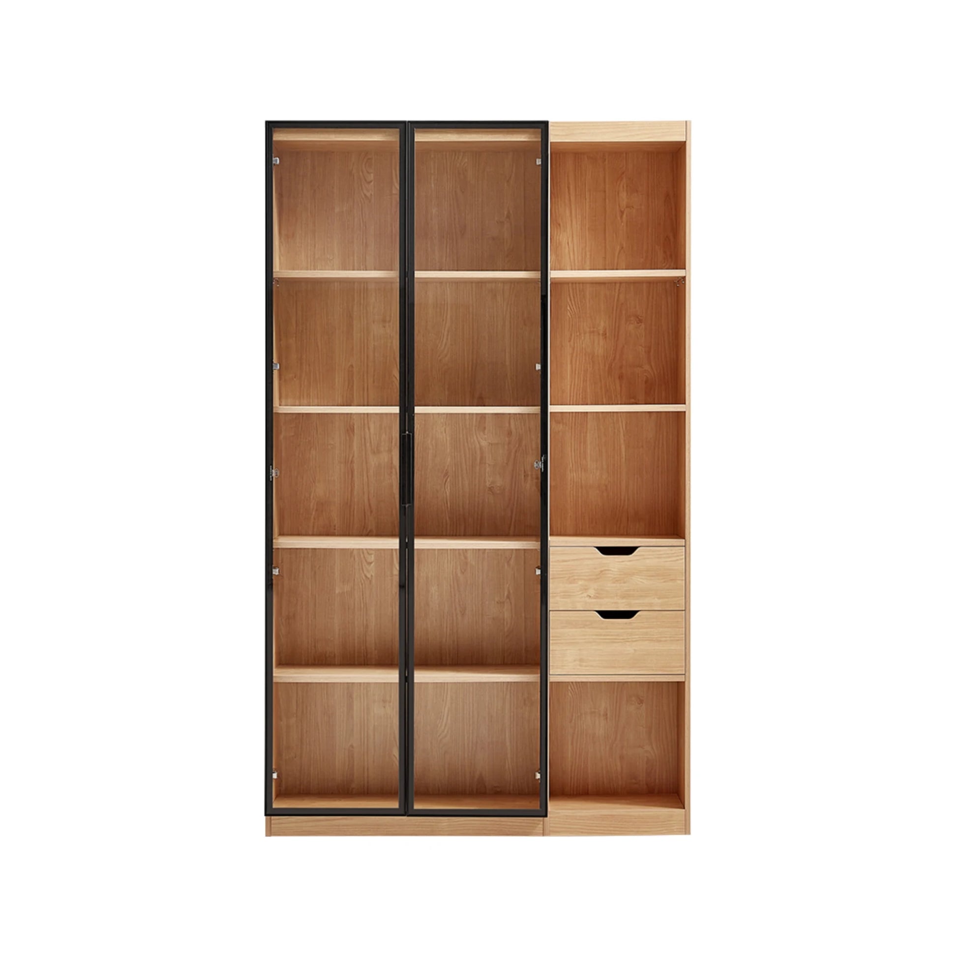 Linspire Prism 2 Plastic Door Bookcase with 2 Drawers, Natural Wood