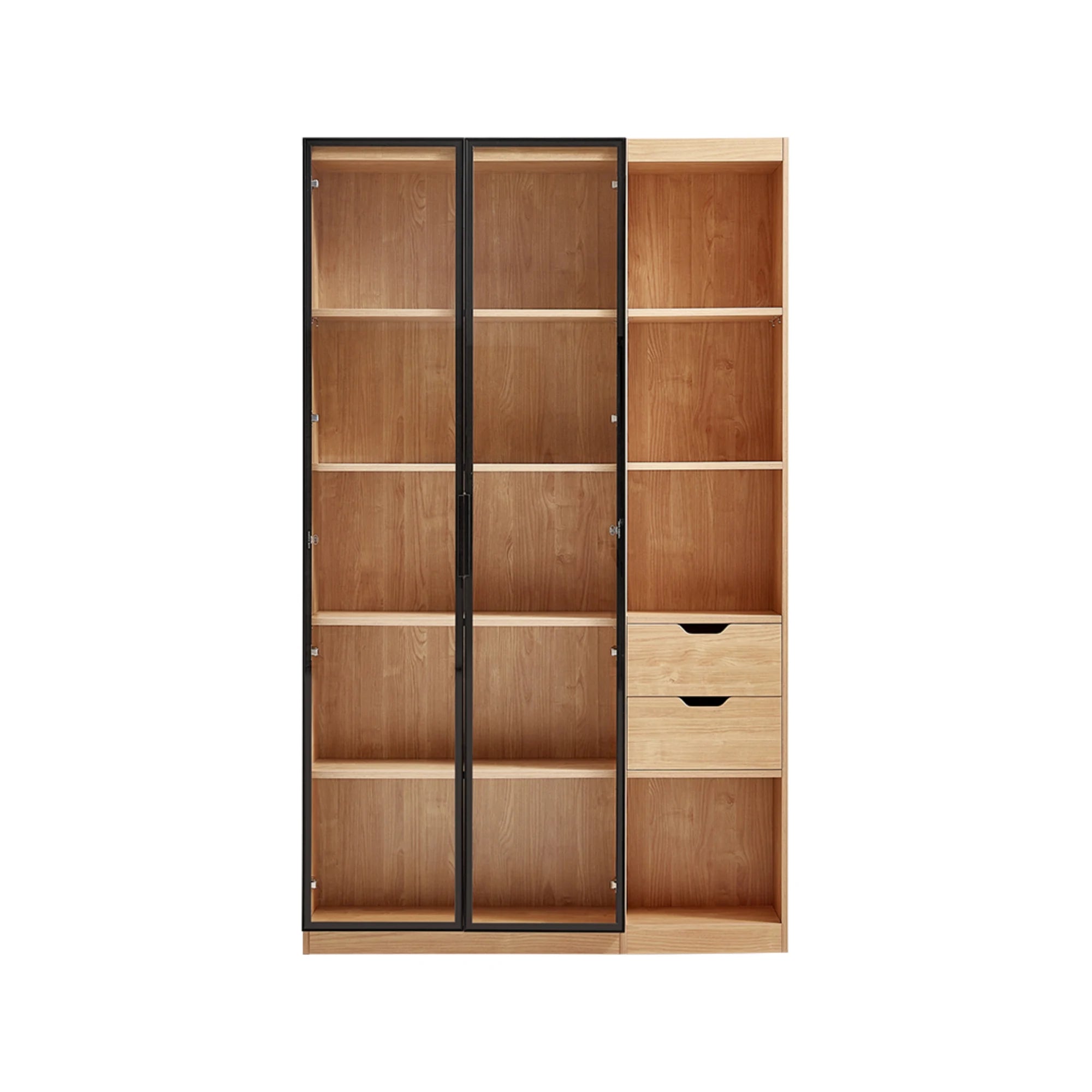 Linspire Prism 2 Plastic Door Bookcase with 2 Drawers, Natural Wood