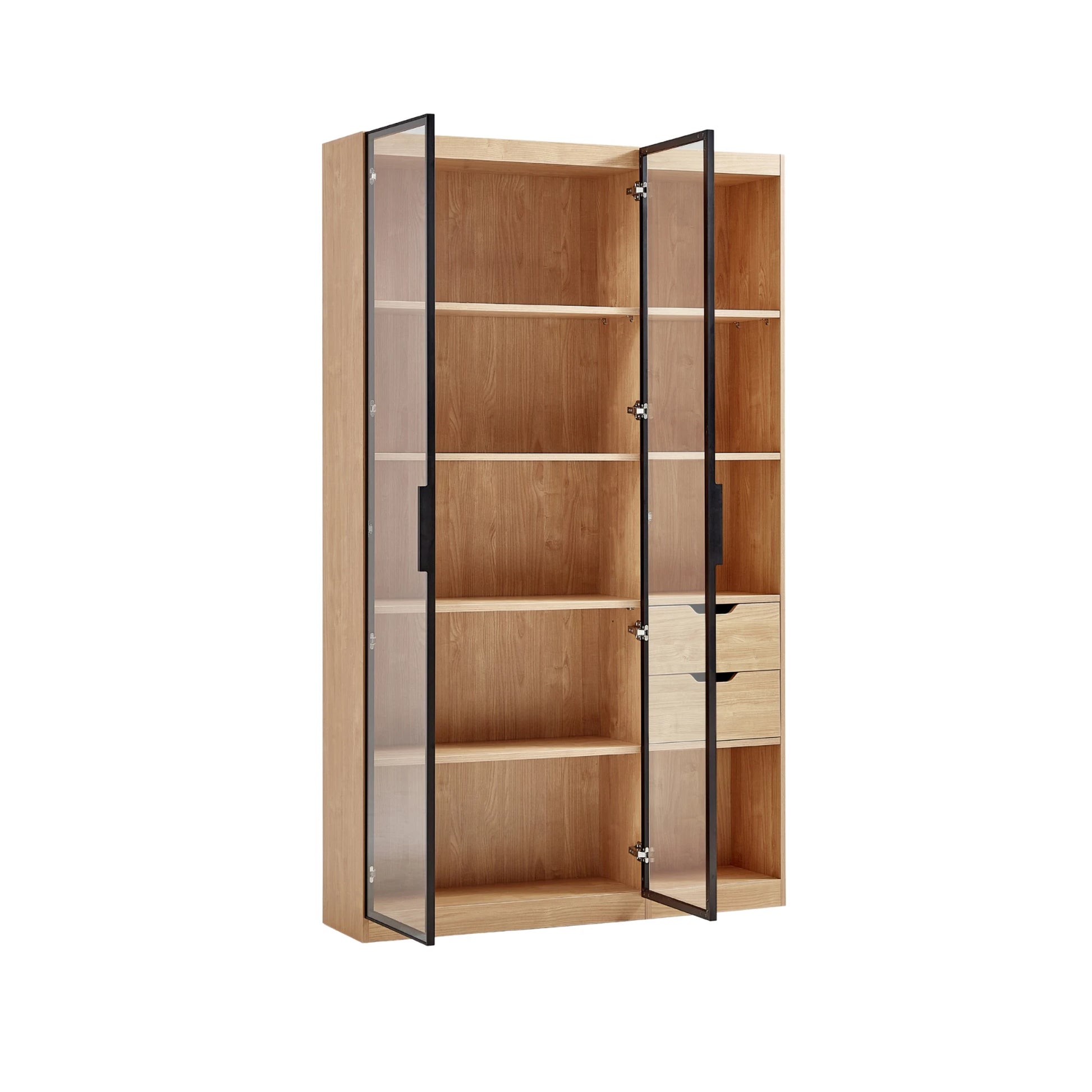 Linspire Prism 2 Plastic Door Bookcase with 2 Drawers, Natural Wood