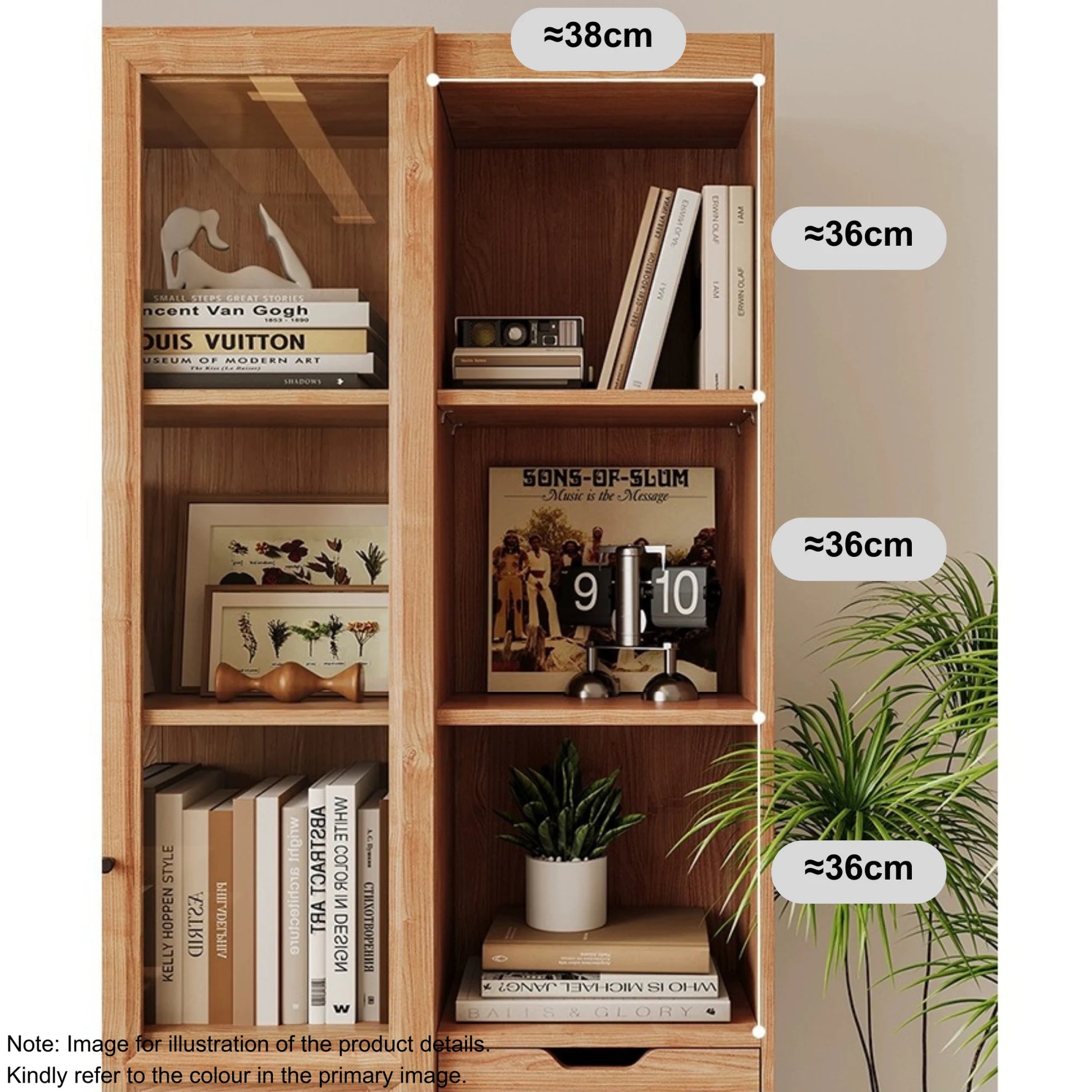 Linspire Prism 2 Plastic Door Bookcase with 2 Drawers, Natural Wood