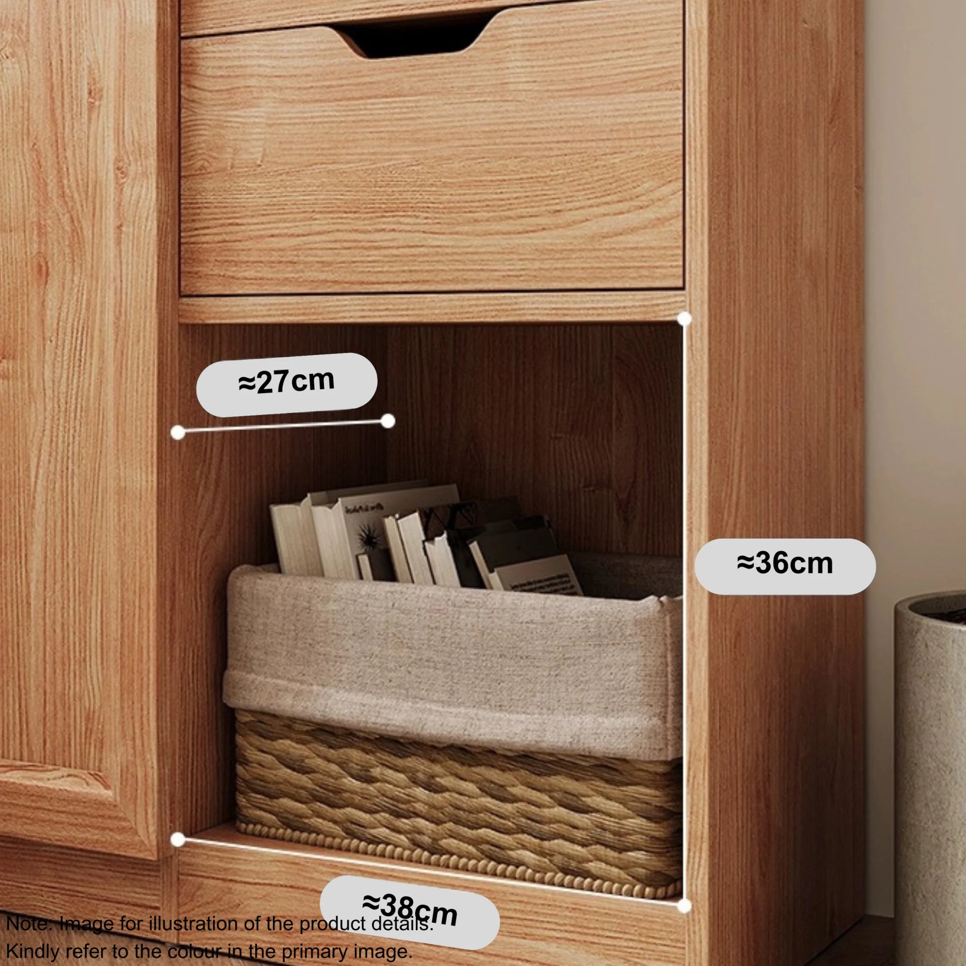 Linspire Prism 2 Plastic Door Bookcase with 2 Drawers, Natural Wood