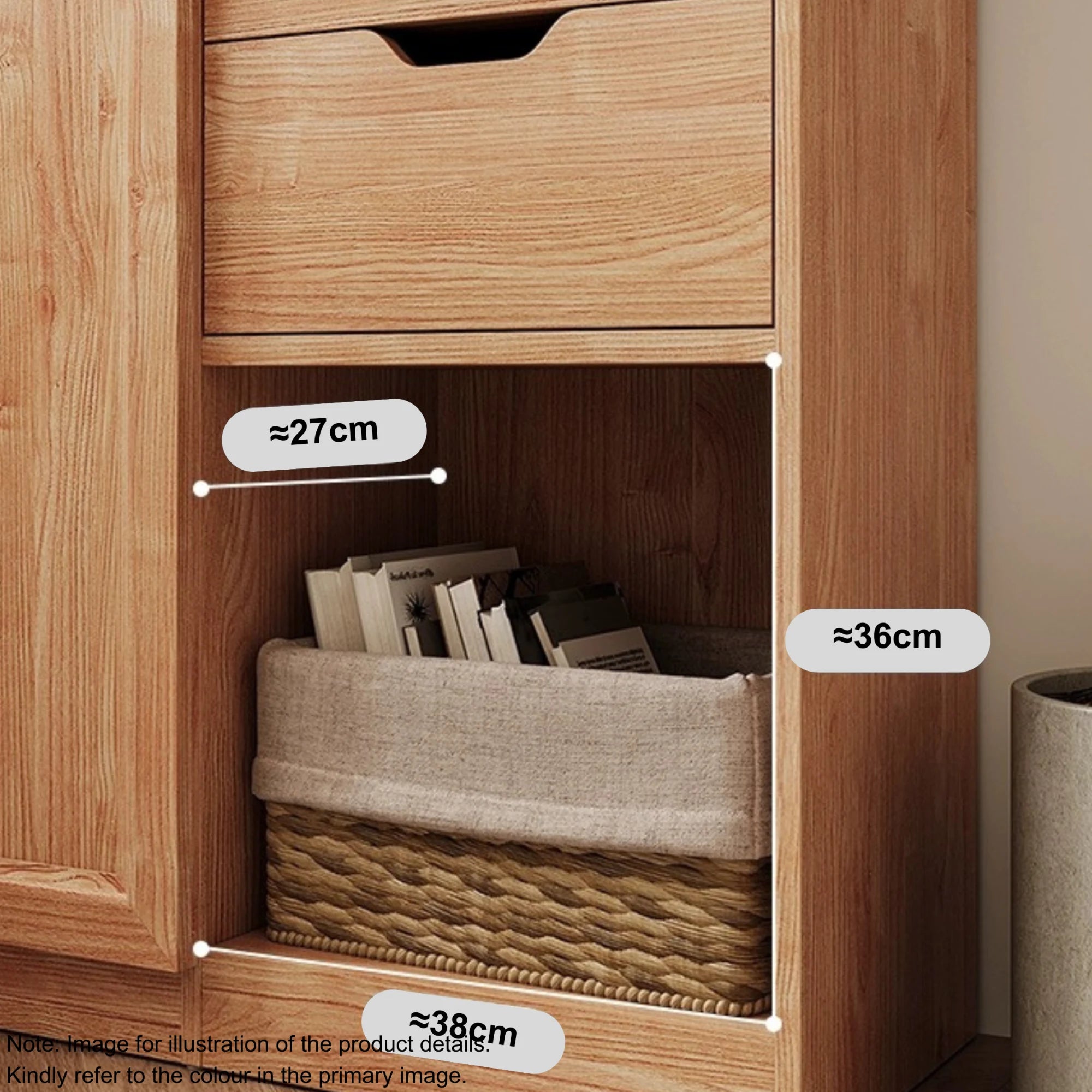 Linspire Prism 2 Plastic Door Bookcase with 2 Drawers, Natural Wood
