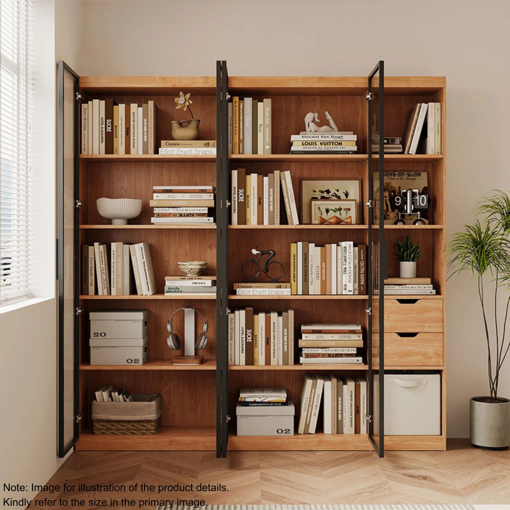 Linspire Prism 2 Plastic Door Bookcase with 2 Drawers, Natural Wood