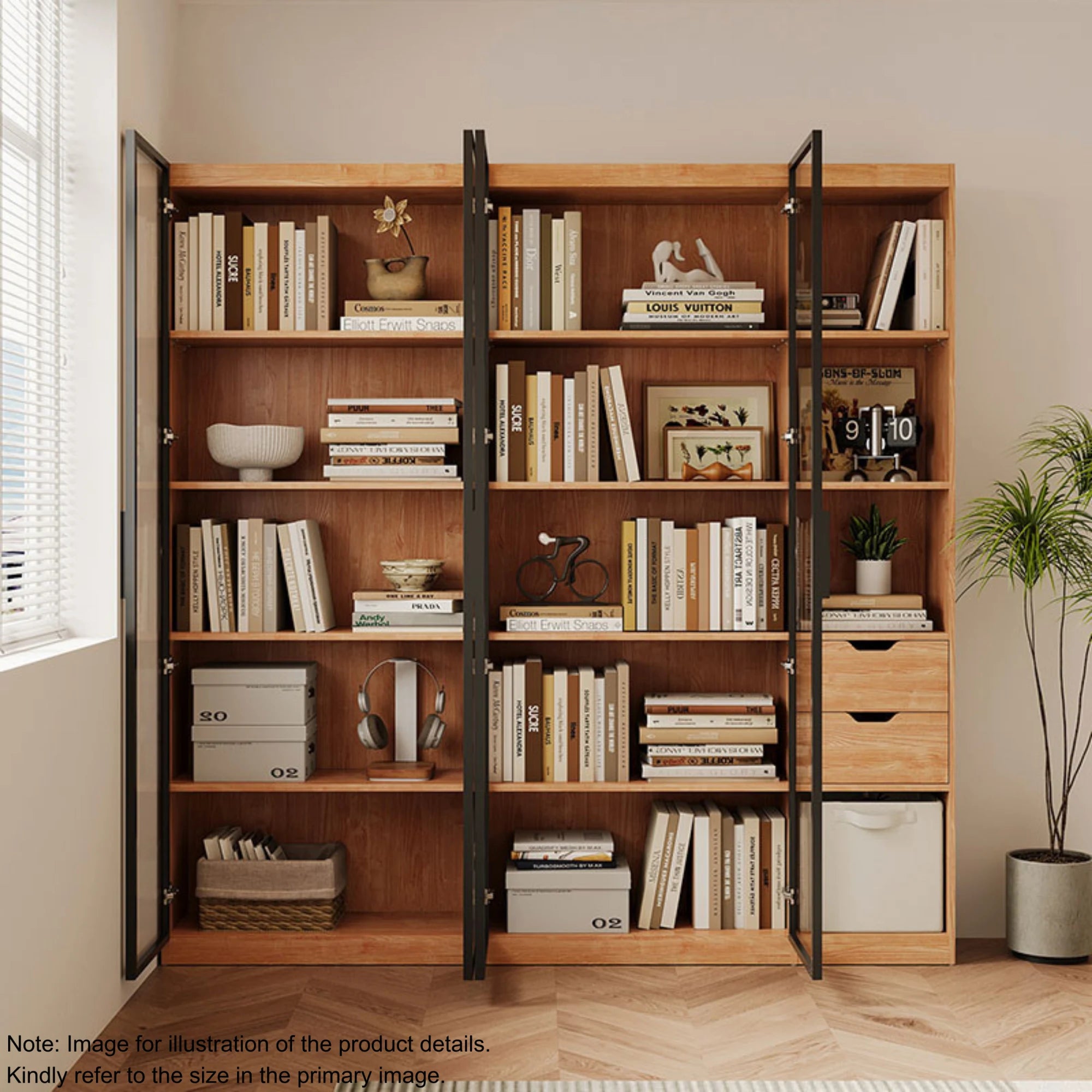 Linspire Prism 2 Plastic Door Bookcase with 2 Drawers, Natural Wood