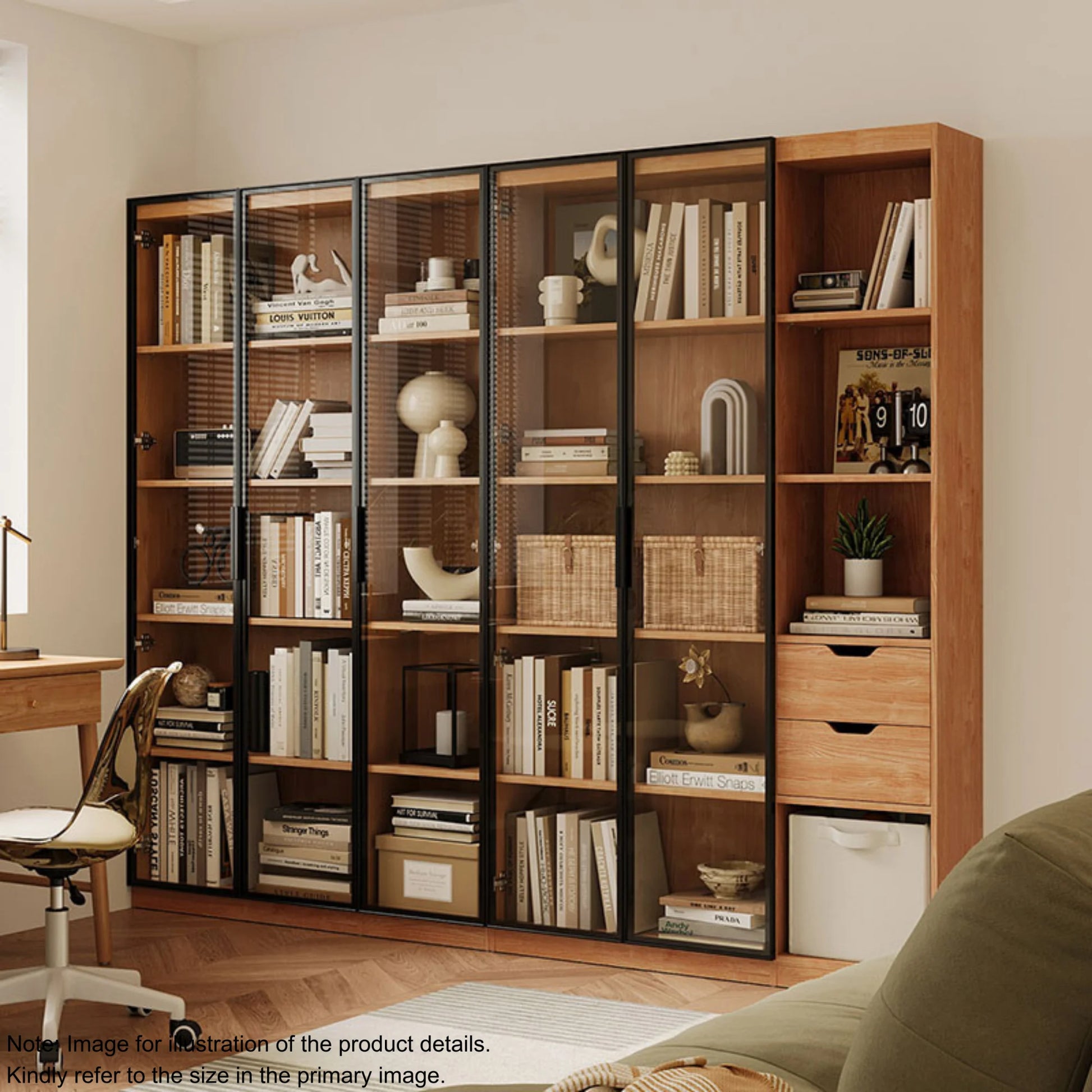 Linspire Prism 2 Plastic Door Bookcase with 2 Drawers, Natural Wood
