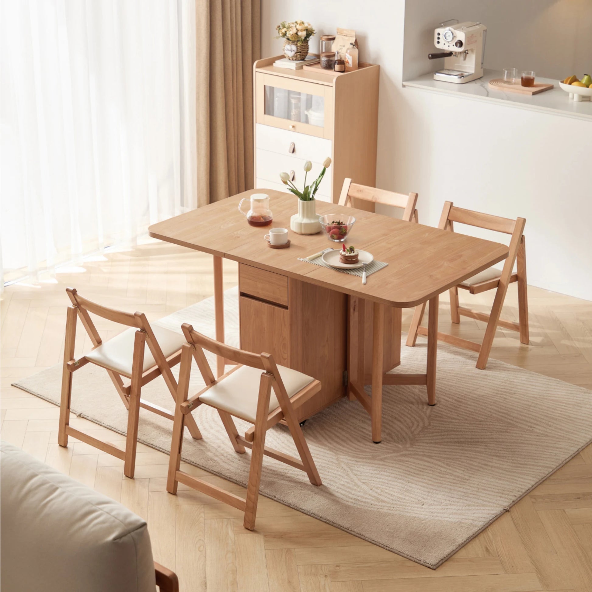 Linspire Yumi Solid Wood Foldable Dining Chair, Natural Wood, Set of 2