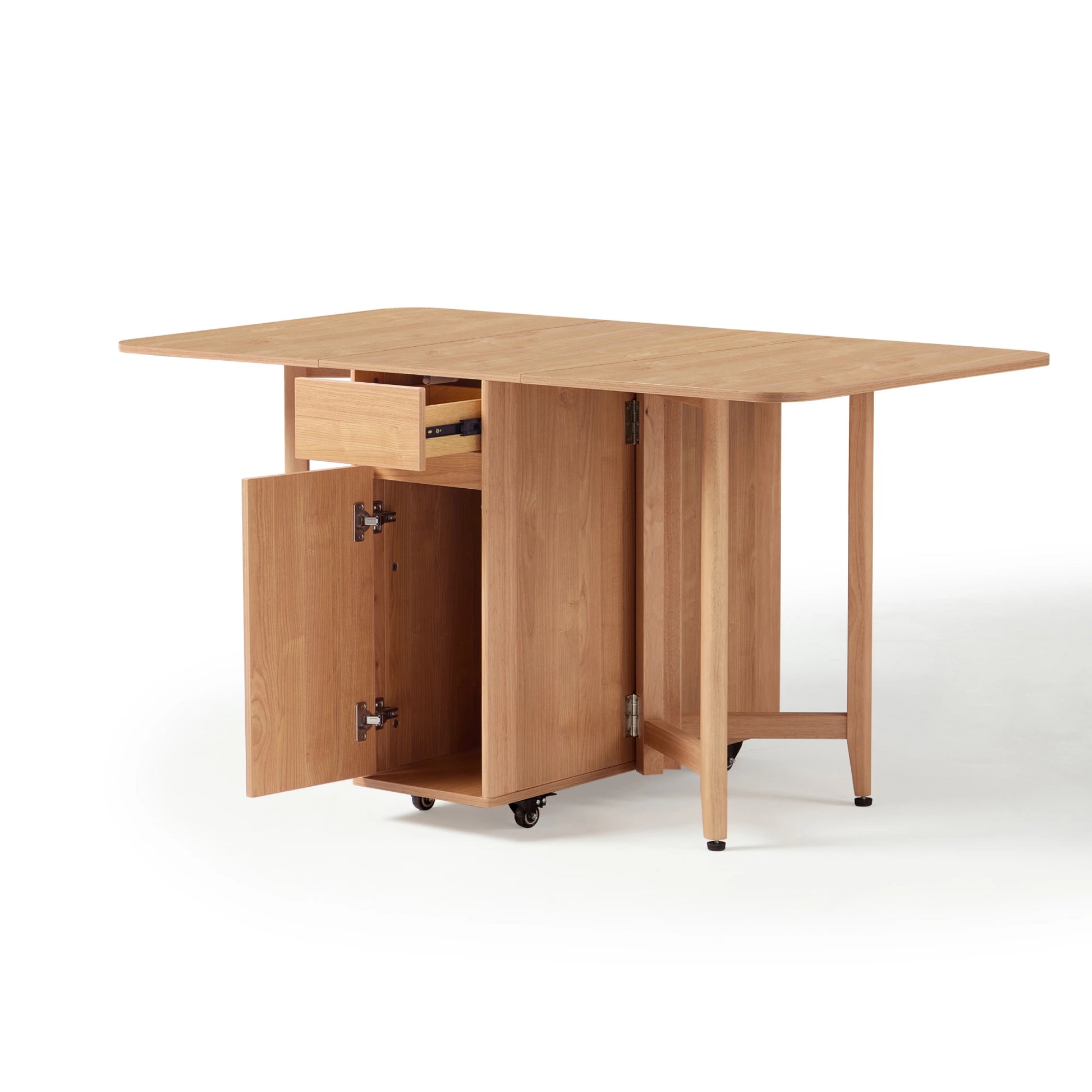 Linspire Yumi Foldable Dining Table with Castors, Natural Wood