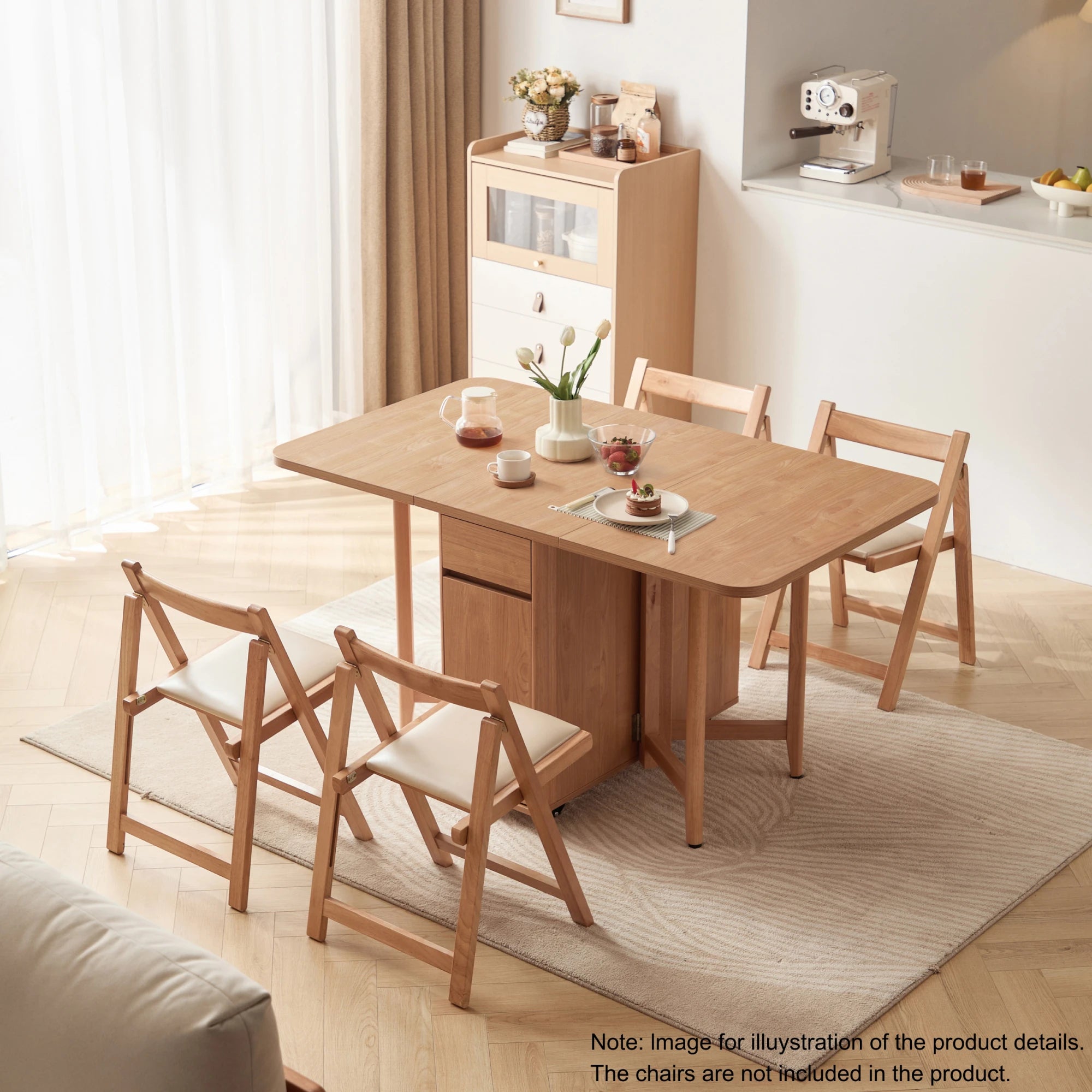 Linspire Yumi Foldable Dining Table with Castors, Natural Wood